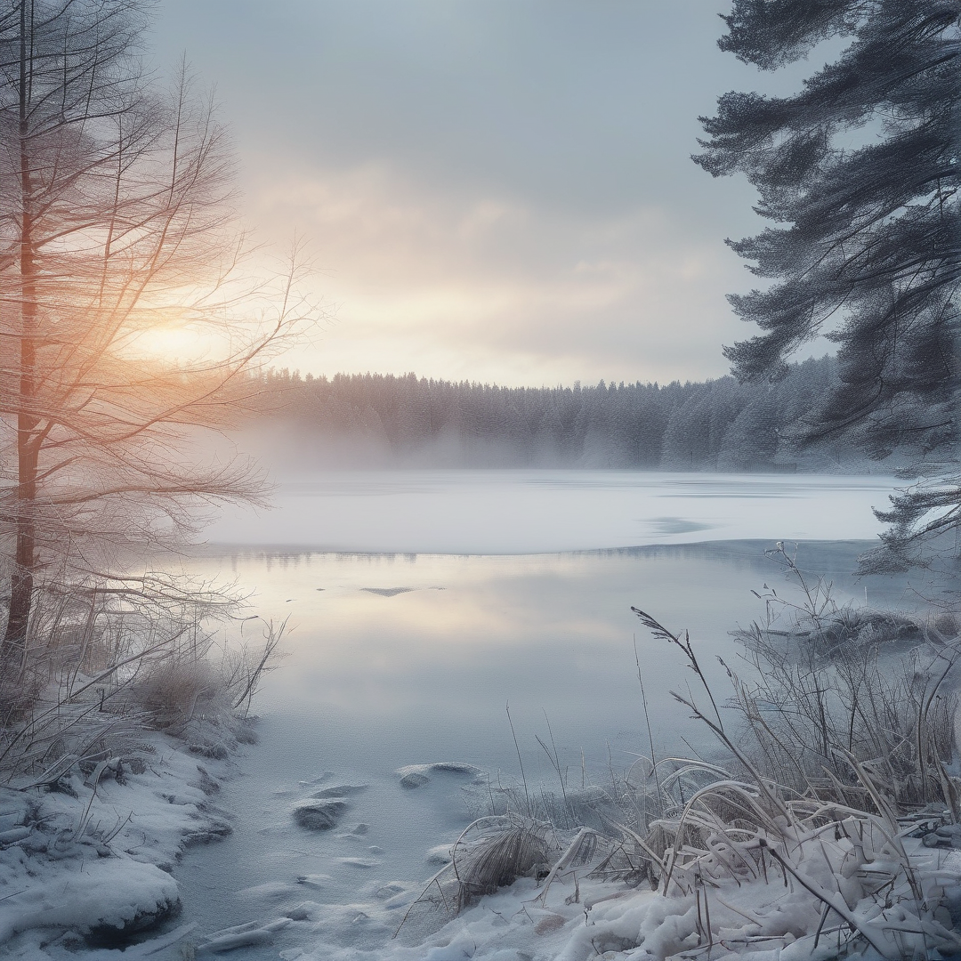 Serene Winter Lake Sunrise