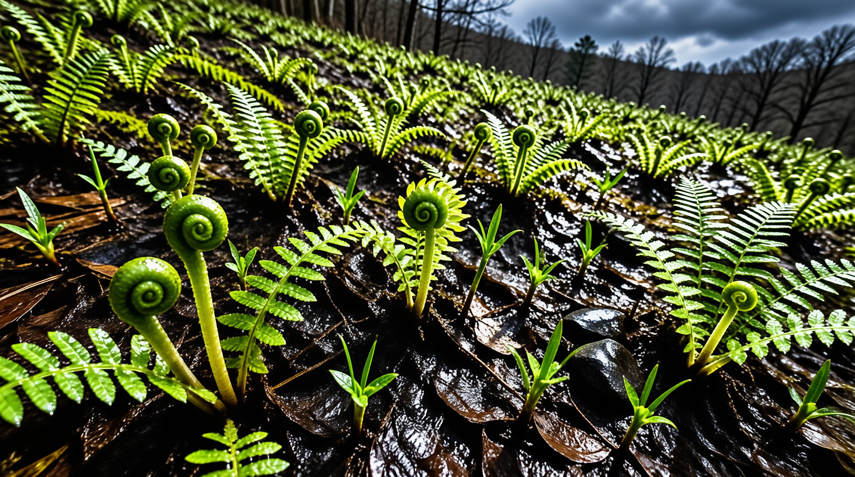 Emerging Ferns After Rain