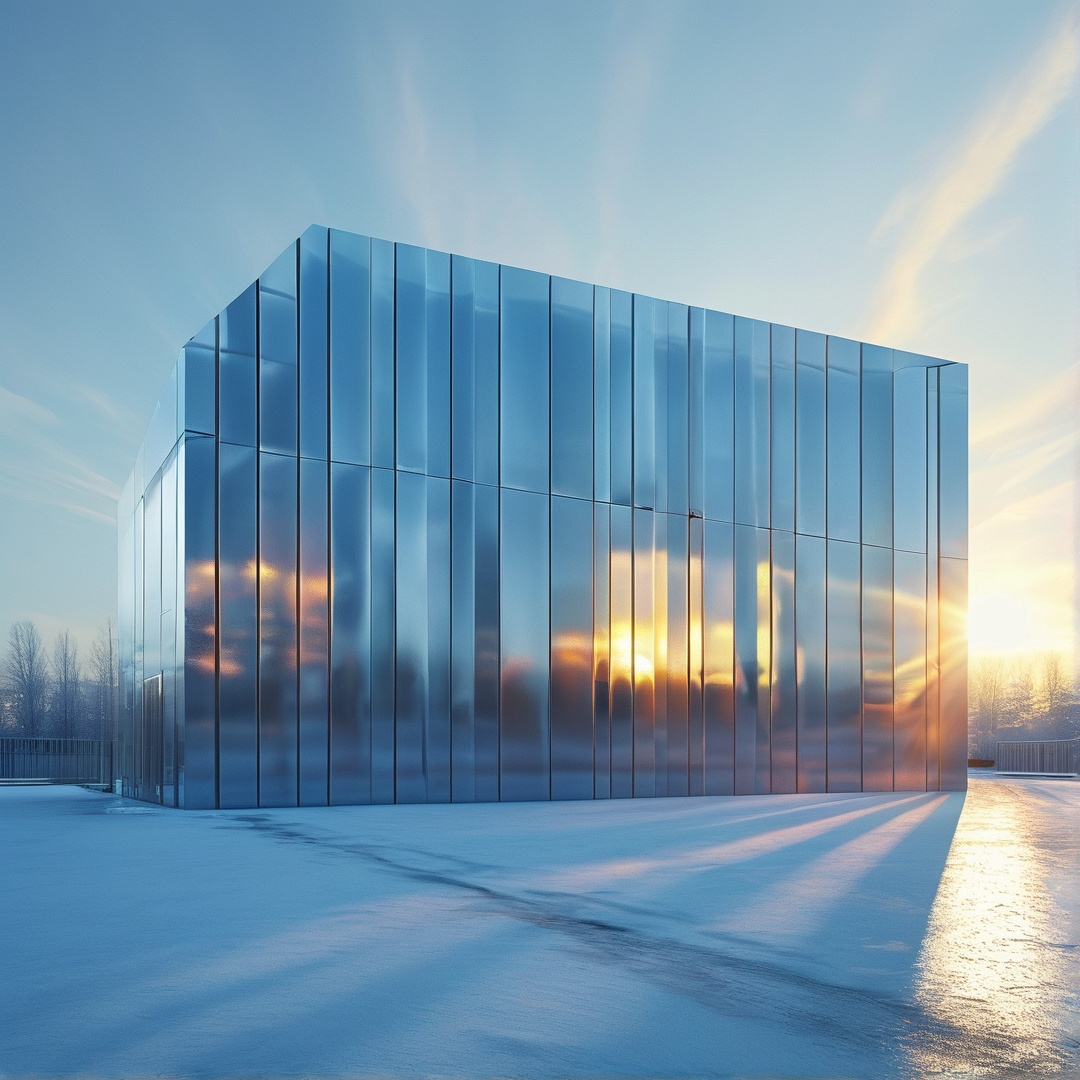 Modern Glass Building in Snow