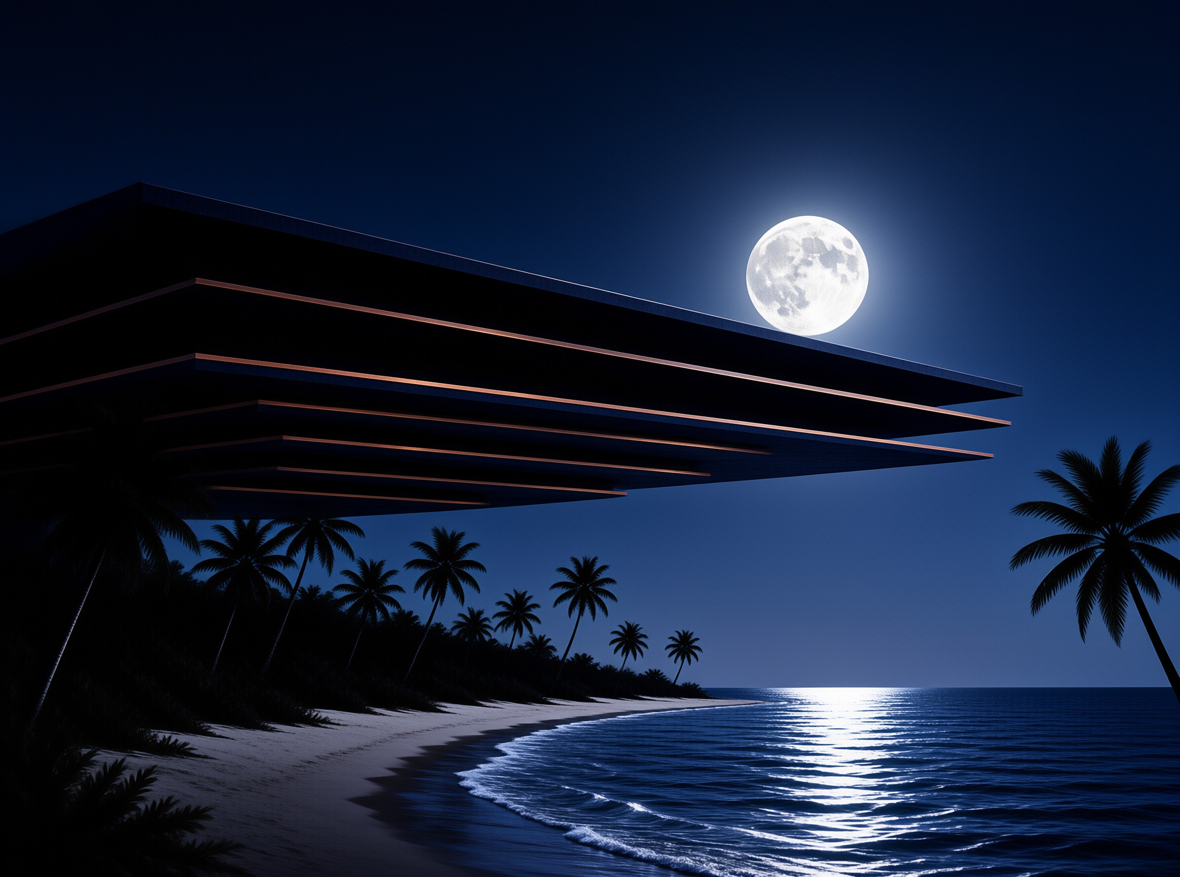 Moonlit Beach Building