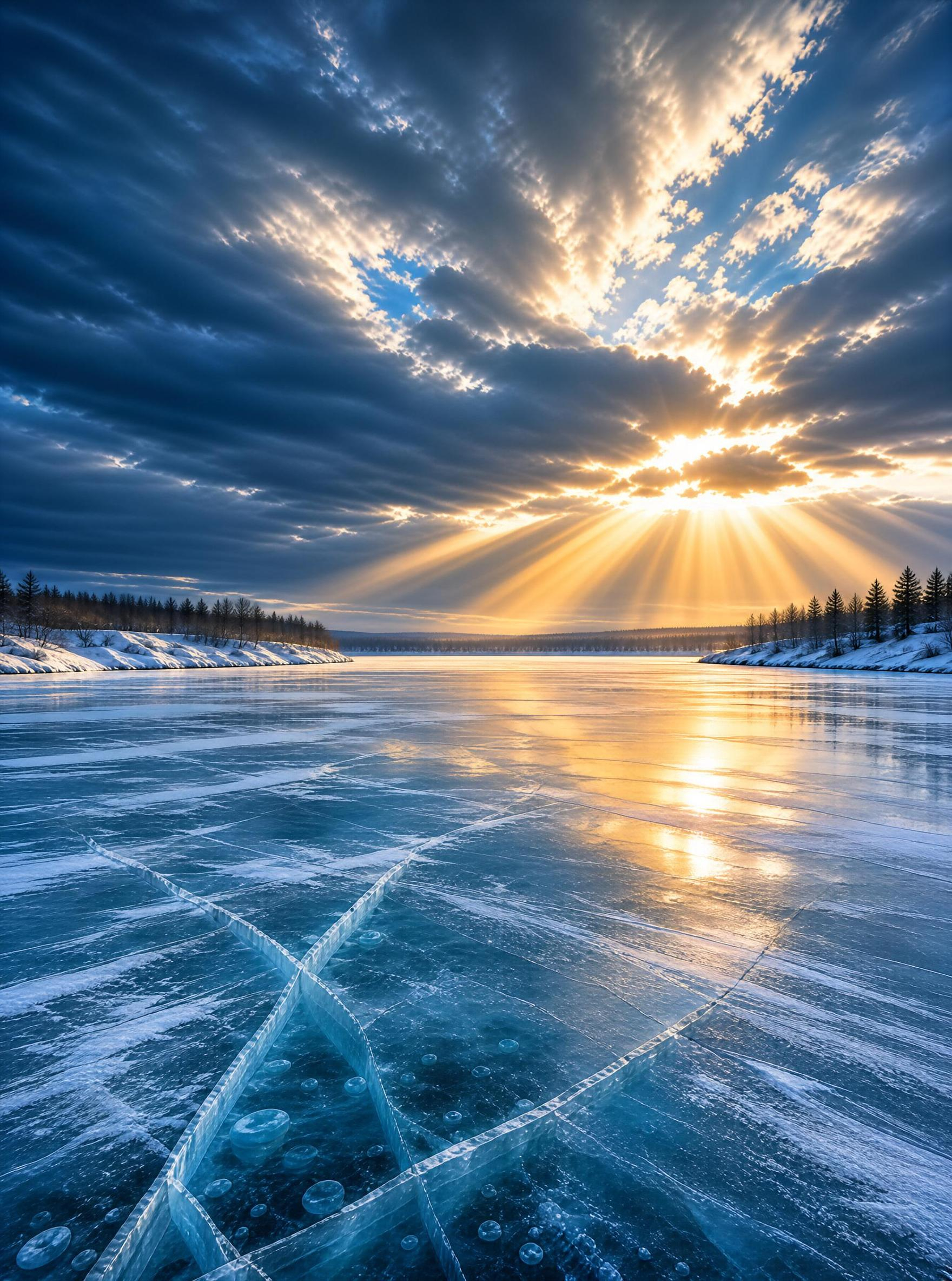 Frozen Lake at Sunset