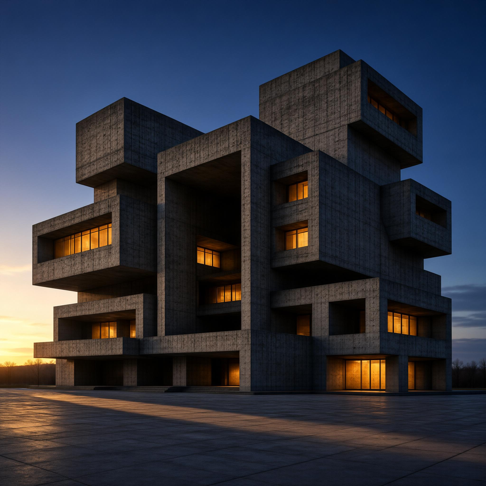 Concrete Building at Dusk