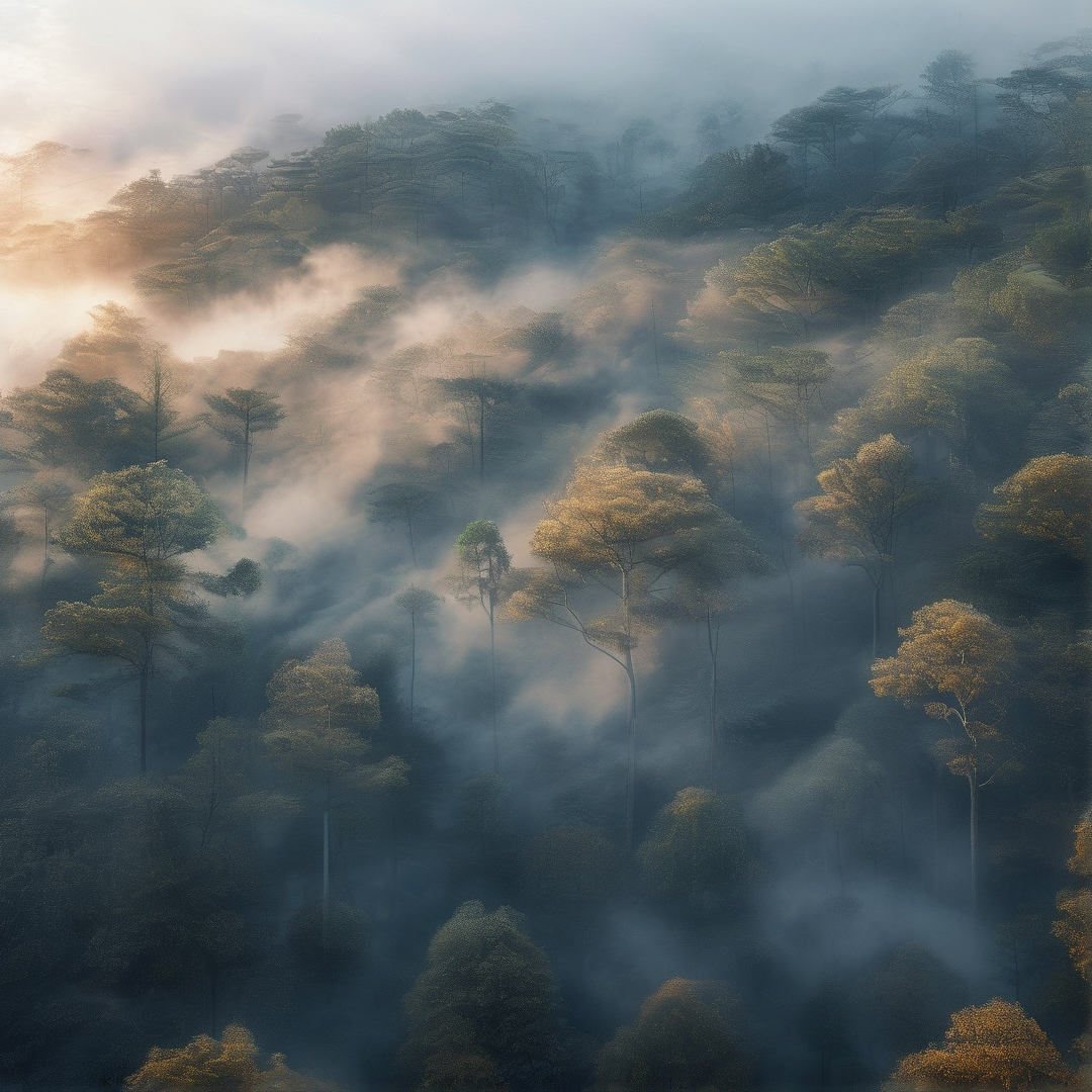 Misty Forest at Sunrise