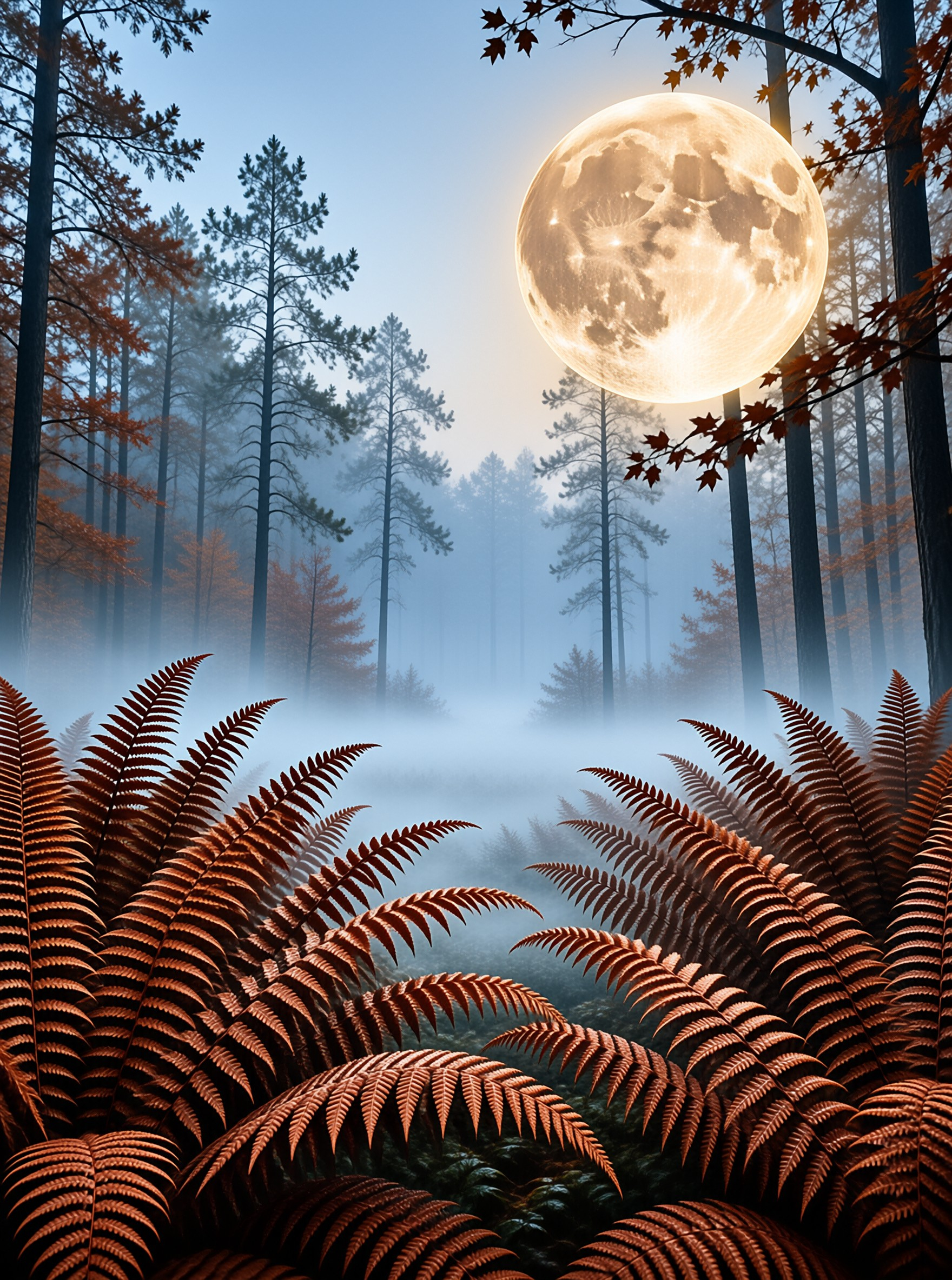 Moonlit Misty Forest Scene