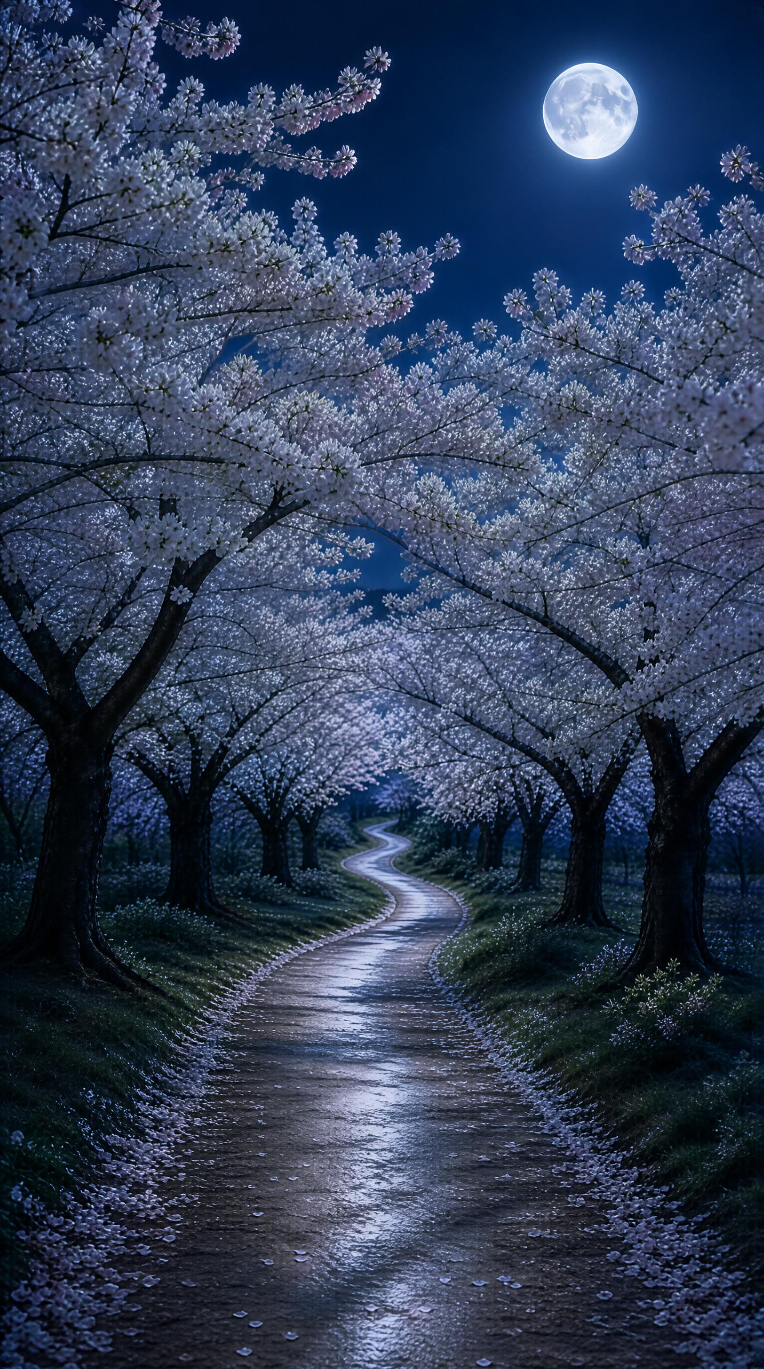 Moonlit Cherry Blossom Path