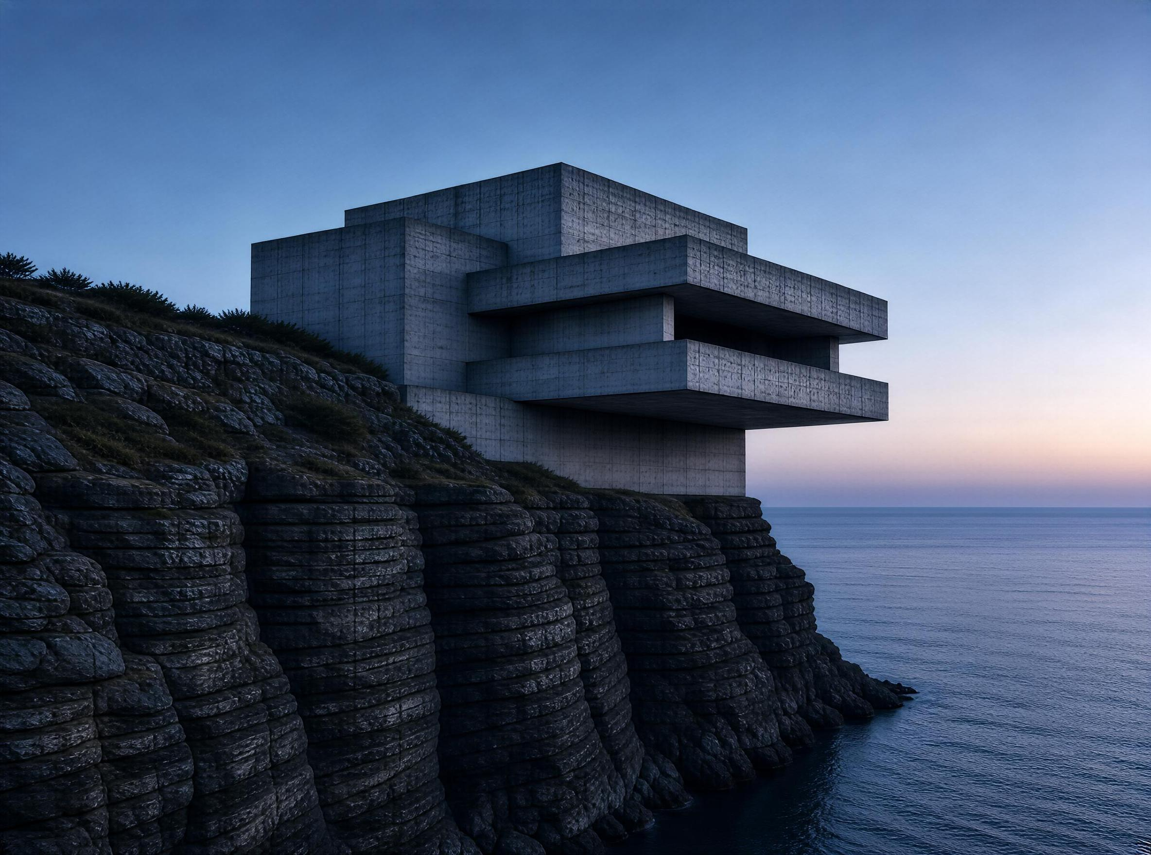 Modern Concrete Structure on Cliff