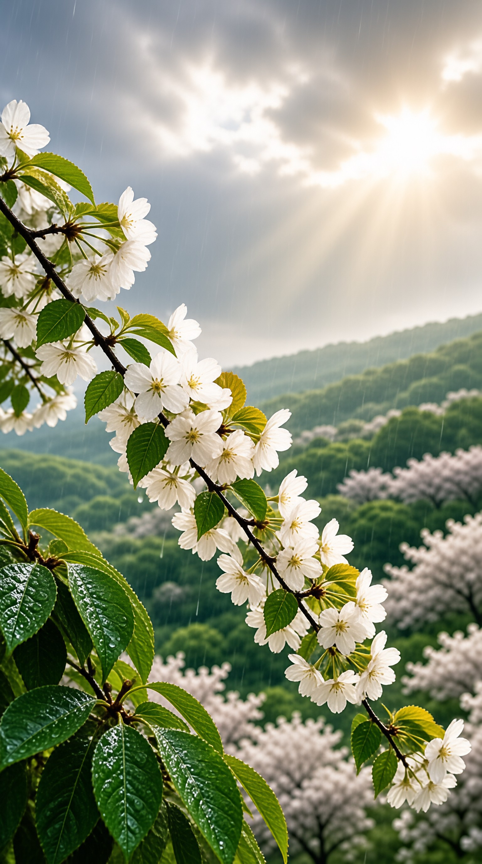Rain-Lit Blossom Landscape