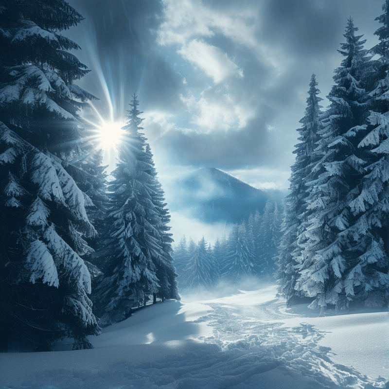 Winter Forest with Sun Rays