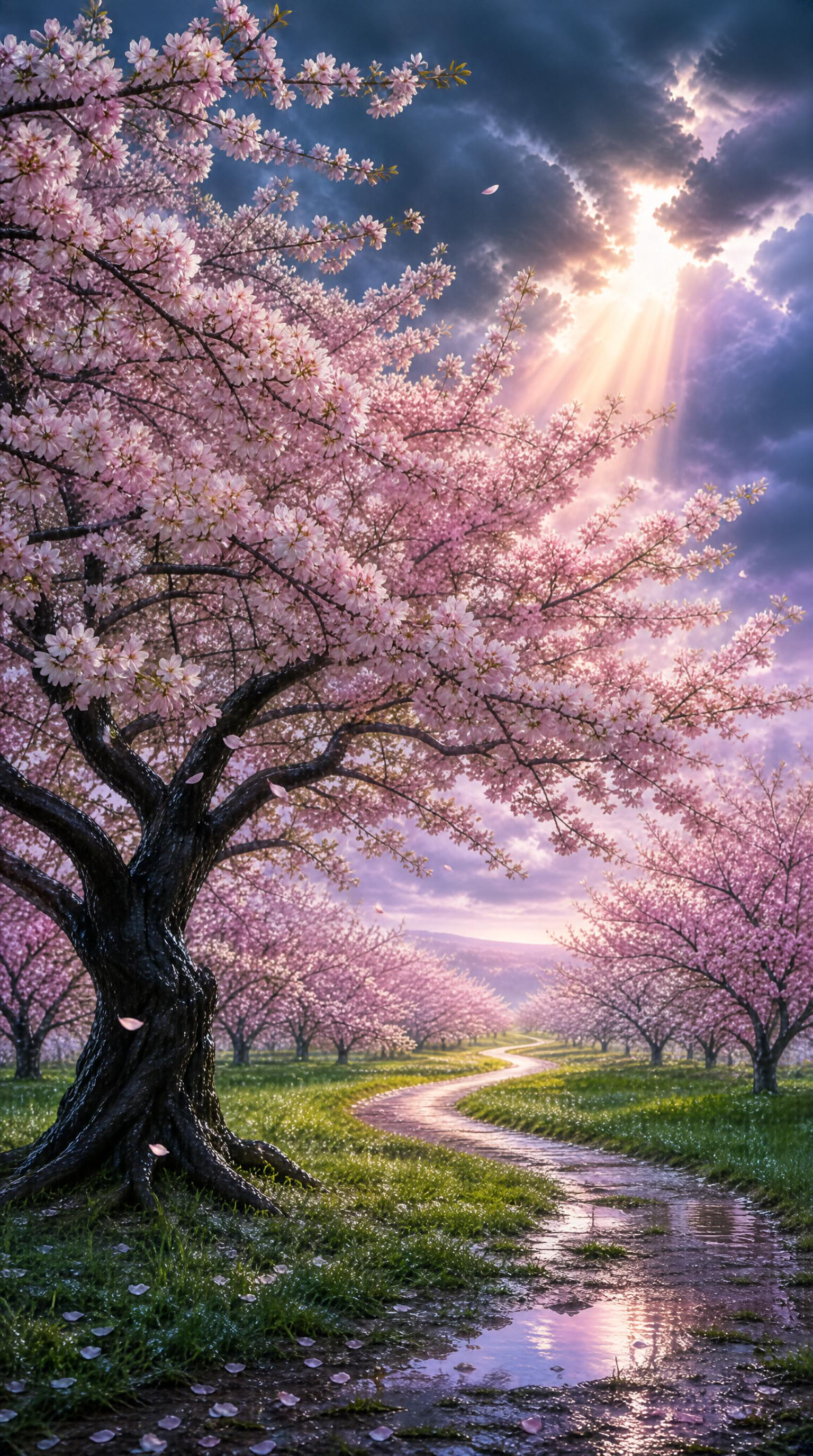 Cherry Blossom Path at Dawn