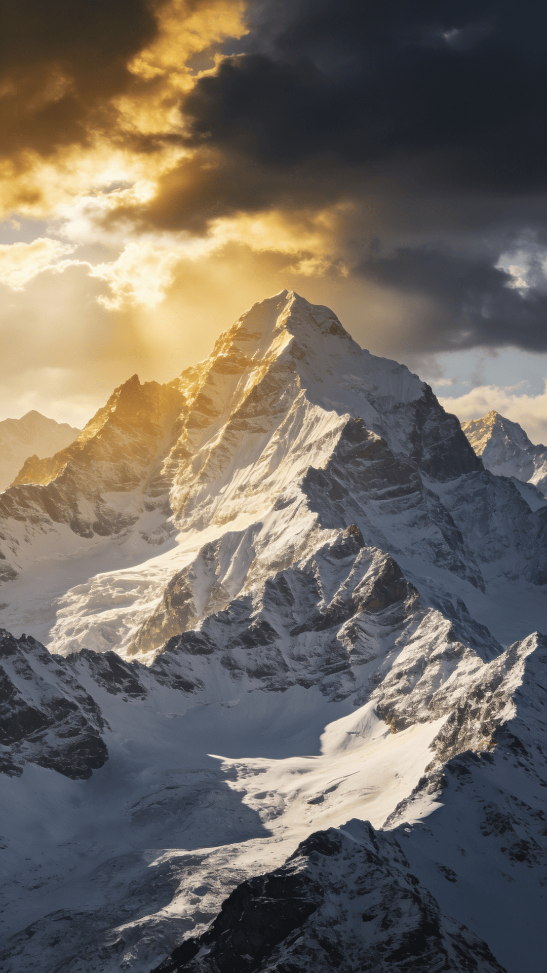 Snow-Capped Peaks Under a Dramatic Sky