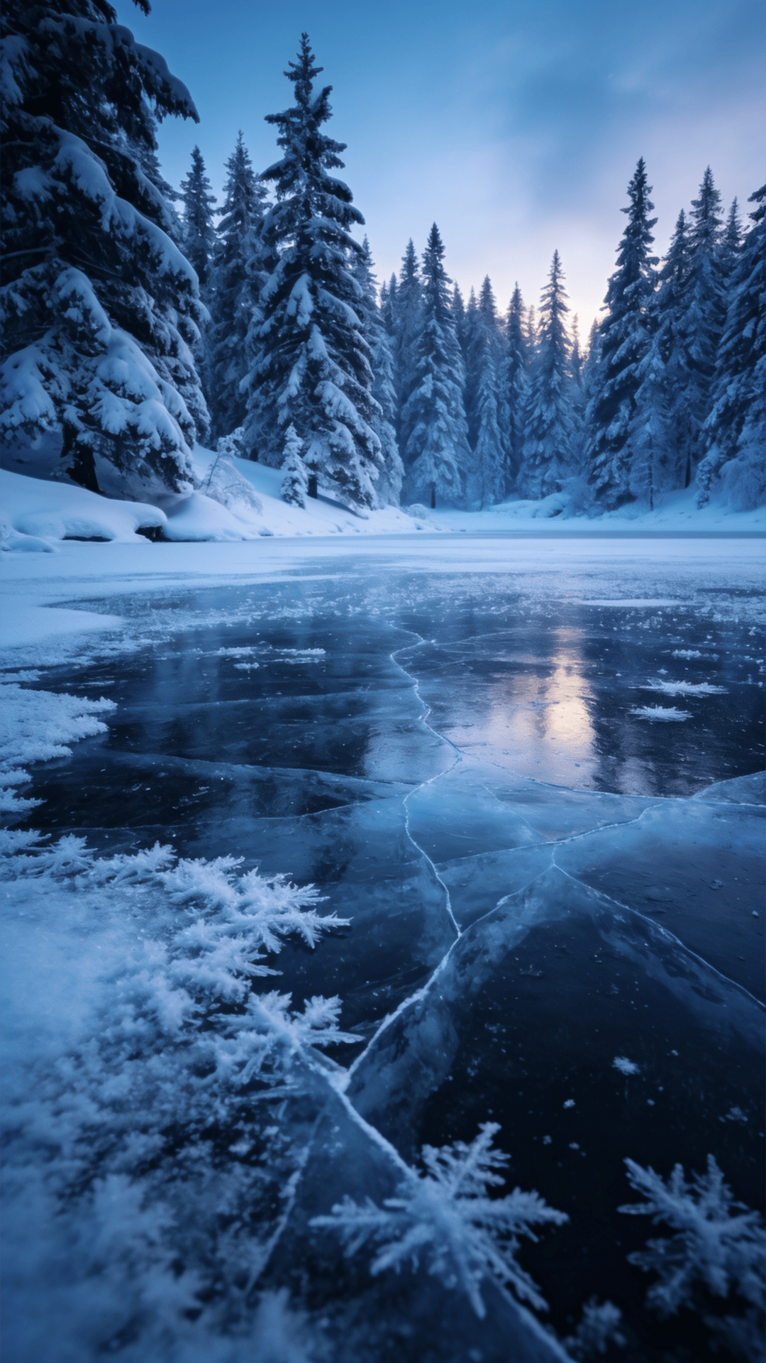 Frozen Lake Beneath Quiet Pines