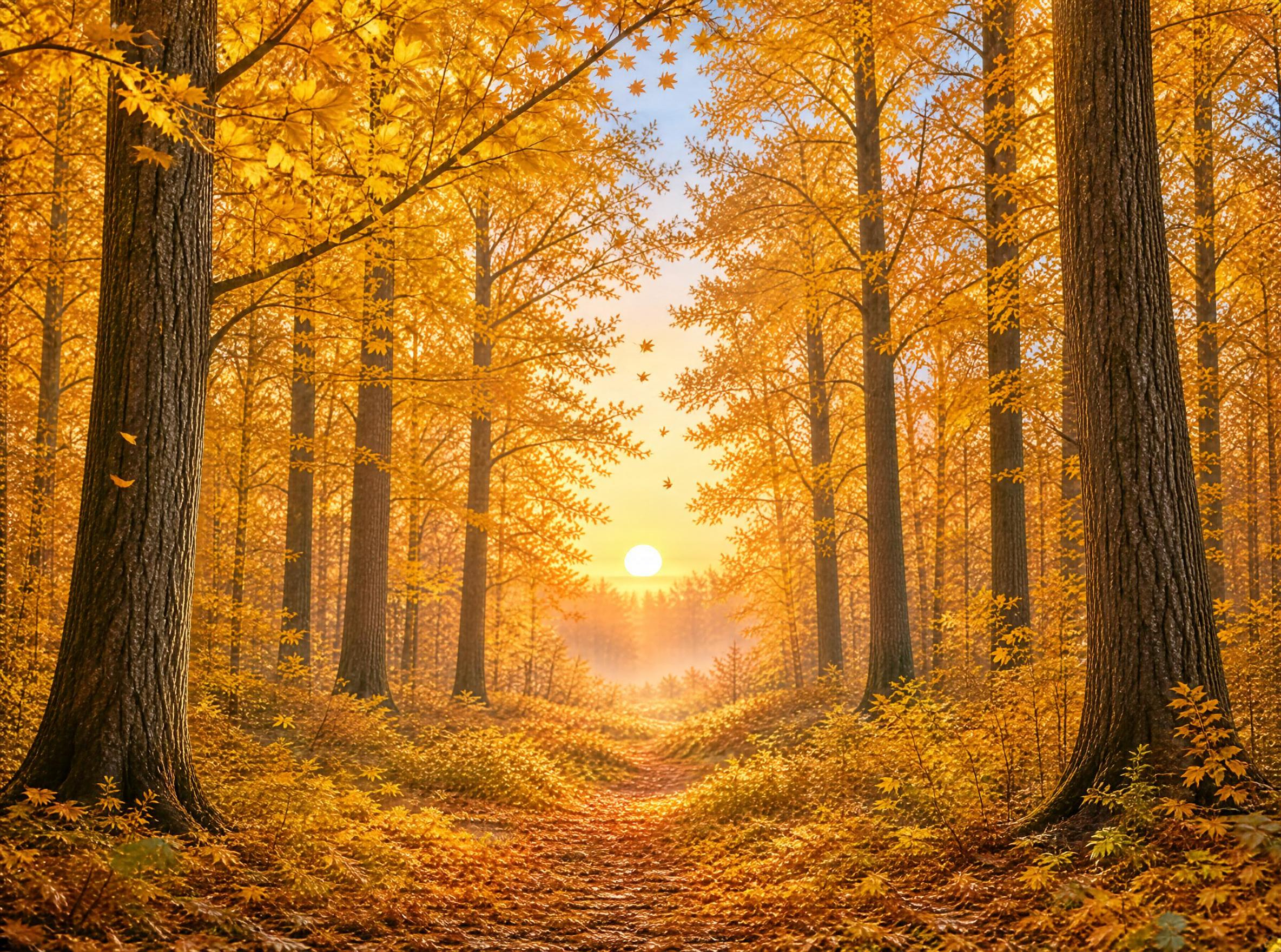 Golden Autumn Forest Sunset