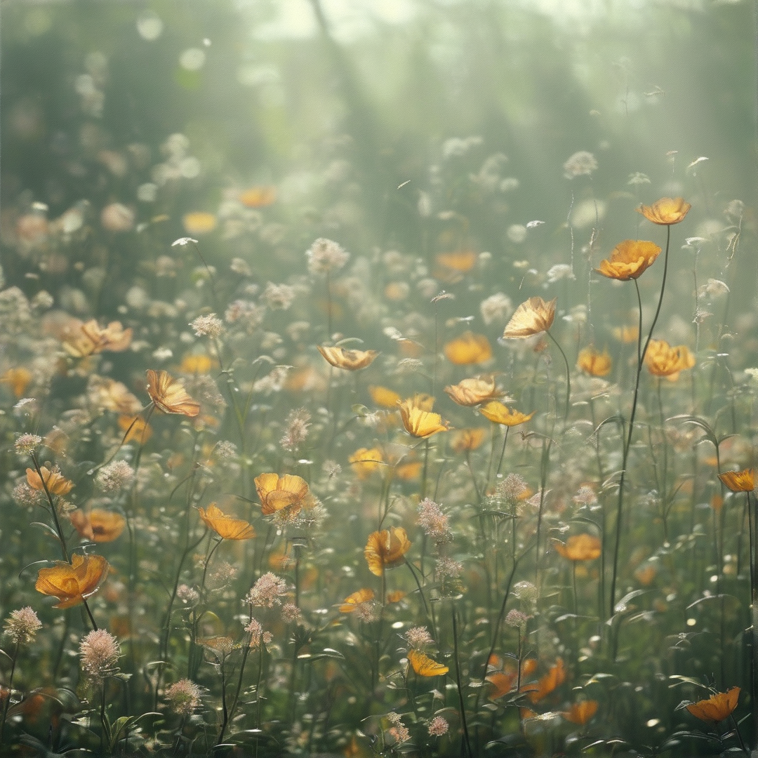 Misty Meadow with Wildflowers