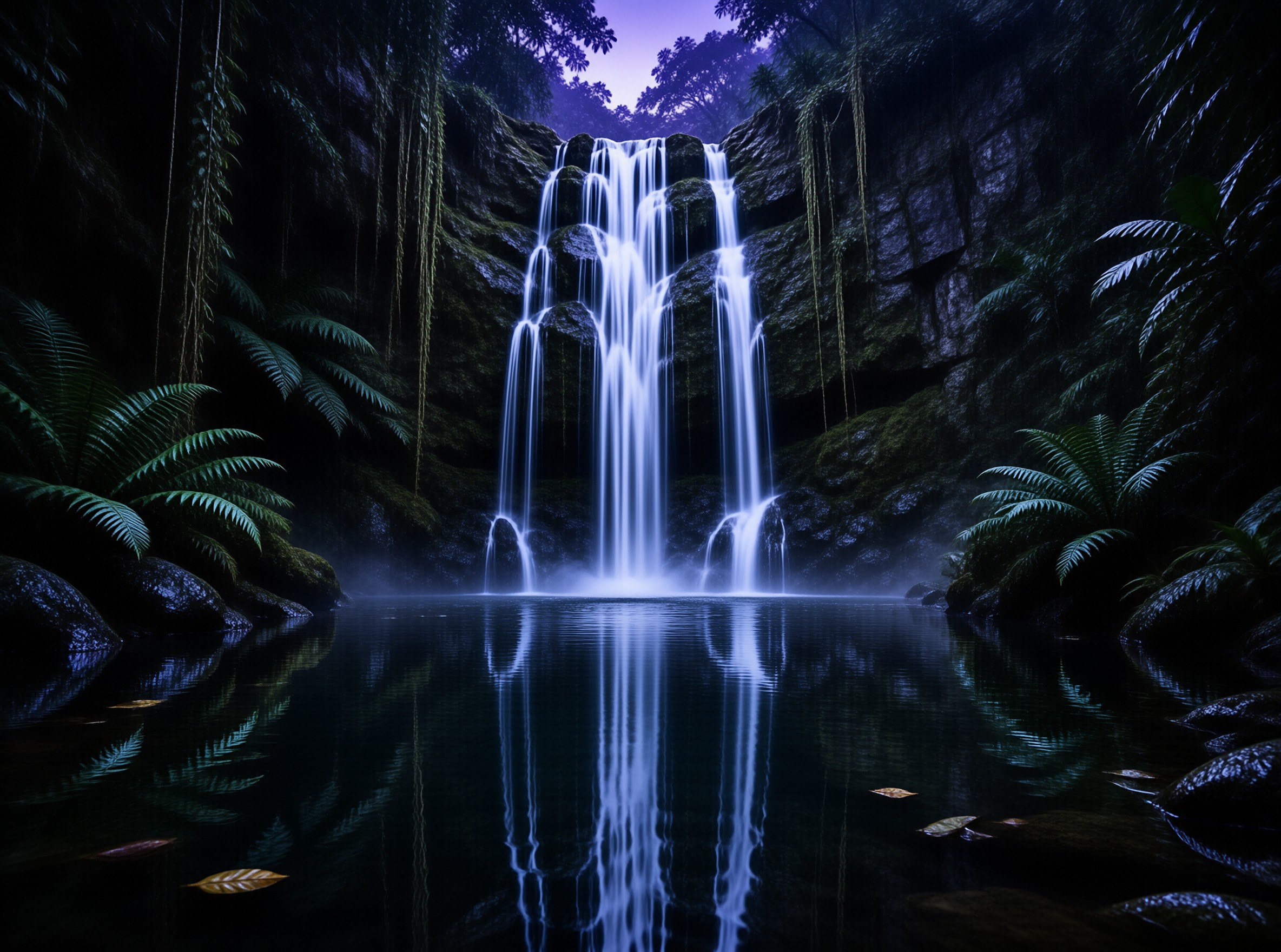 Mystical Glowing Waterfall