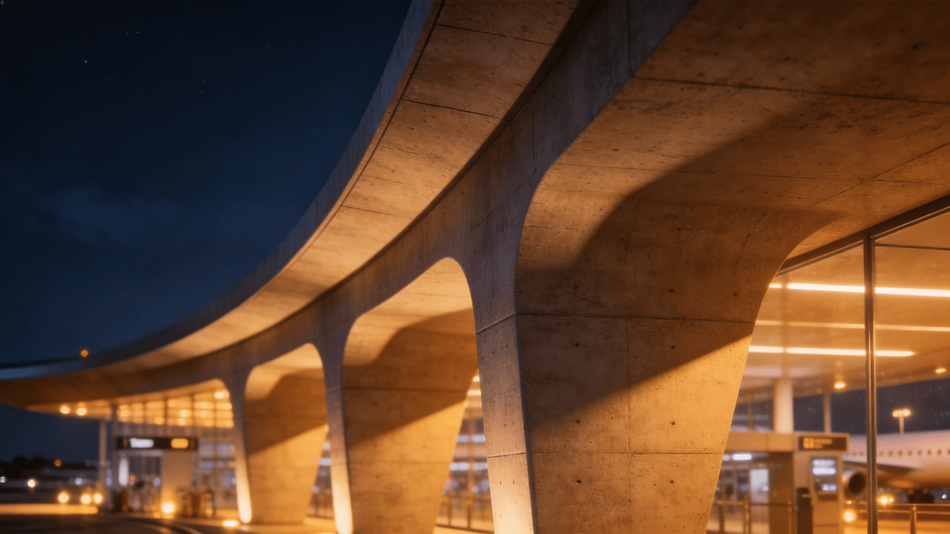 Terminal in Night With Warm Lights