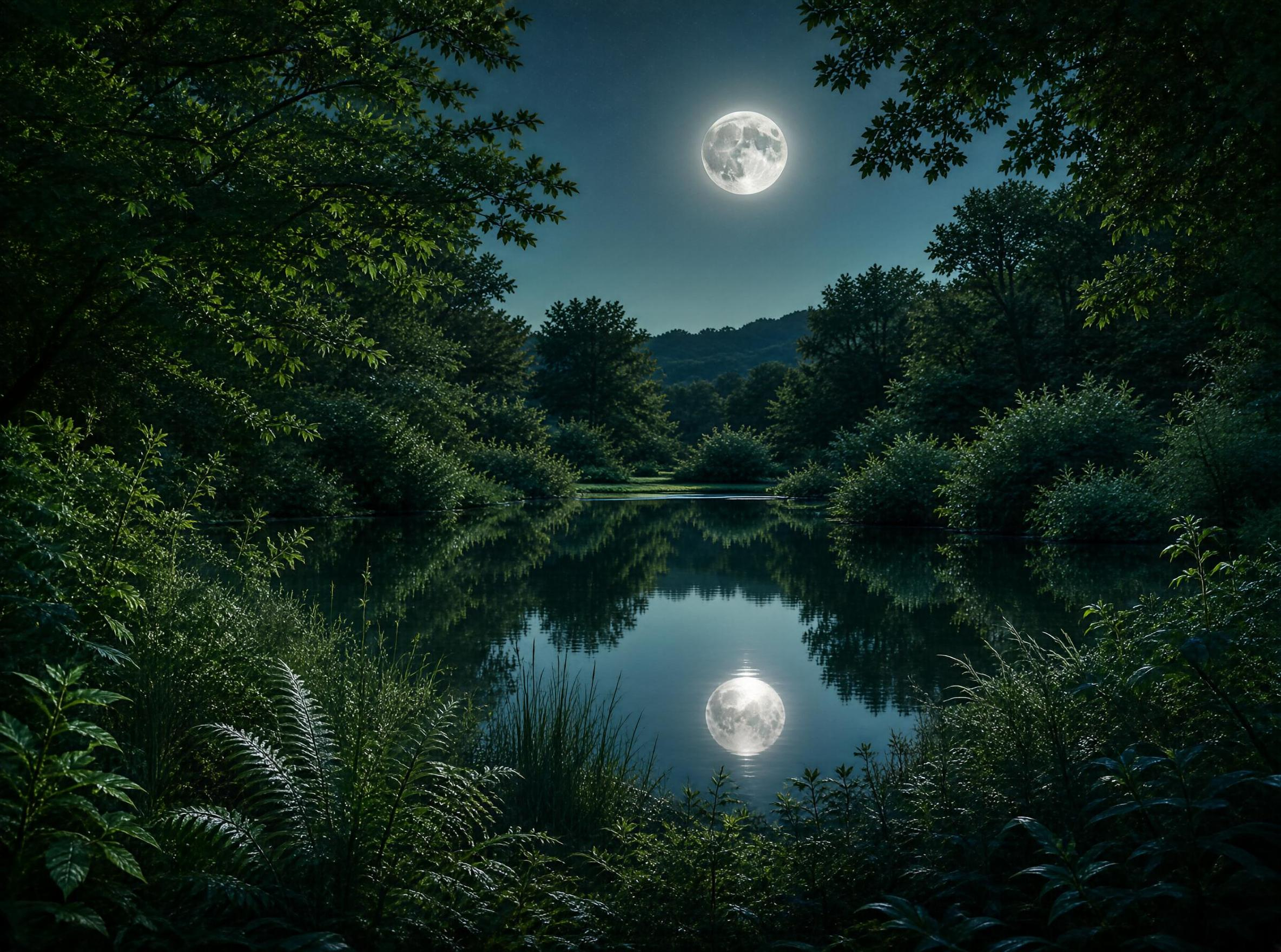 Moonlit Forest Lake