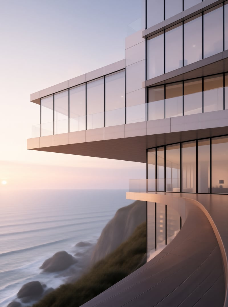 Modern Coastal Building at Sunset