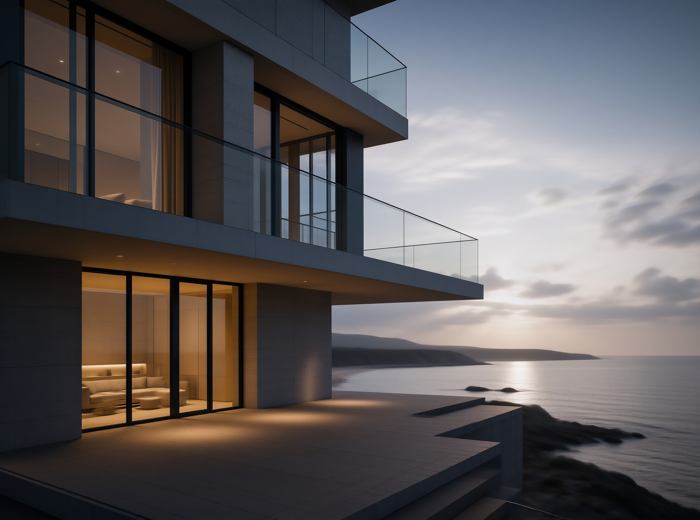 Modern Coastal Villa at Dusk