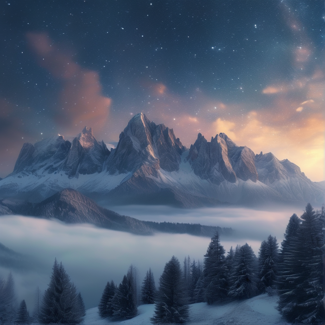 Snowy Mountains Under Stars