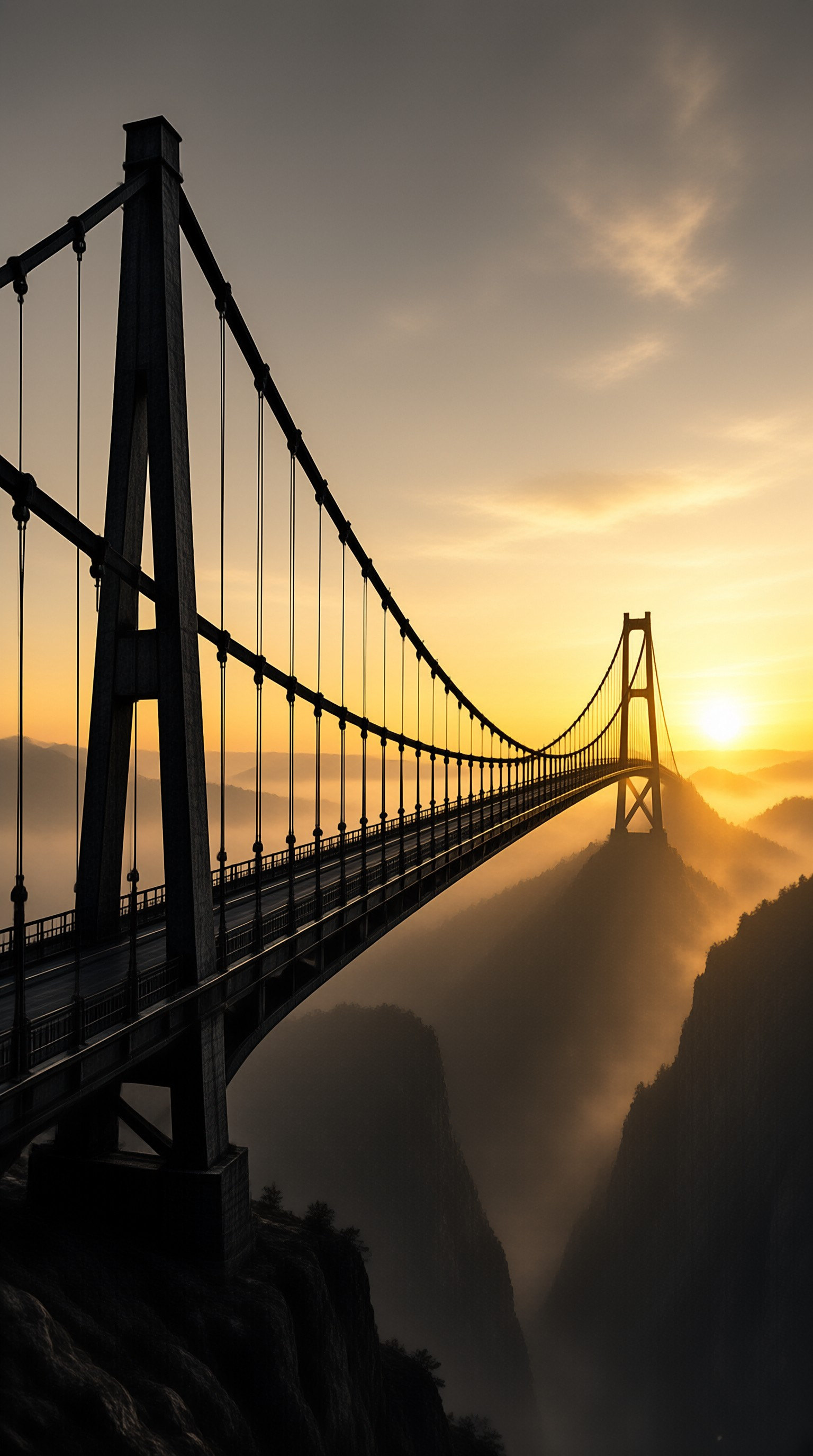 Suspended Bridge at Sunset
