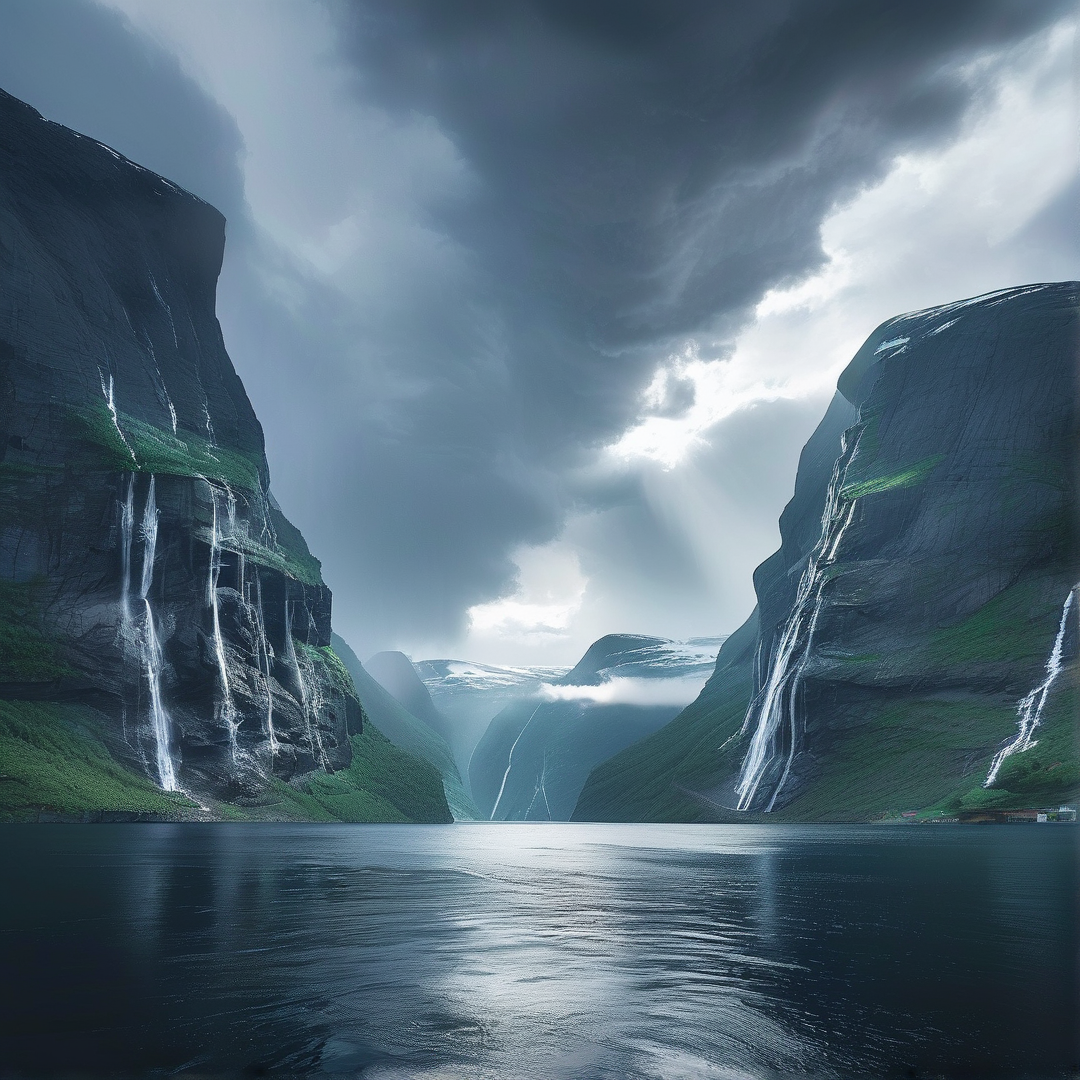 Fjord With Waterfalls