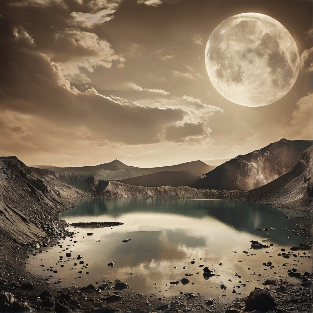 Giant Moon Over Mountain Lake