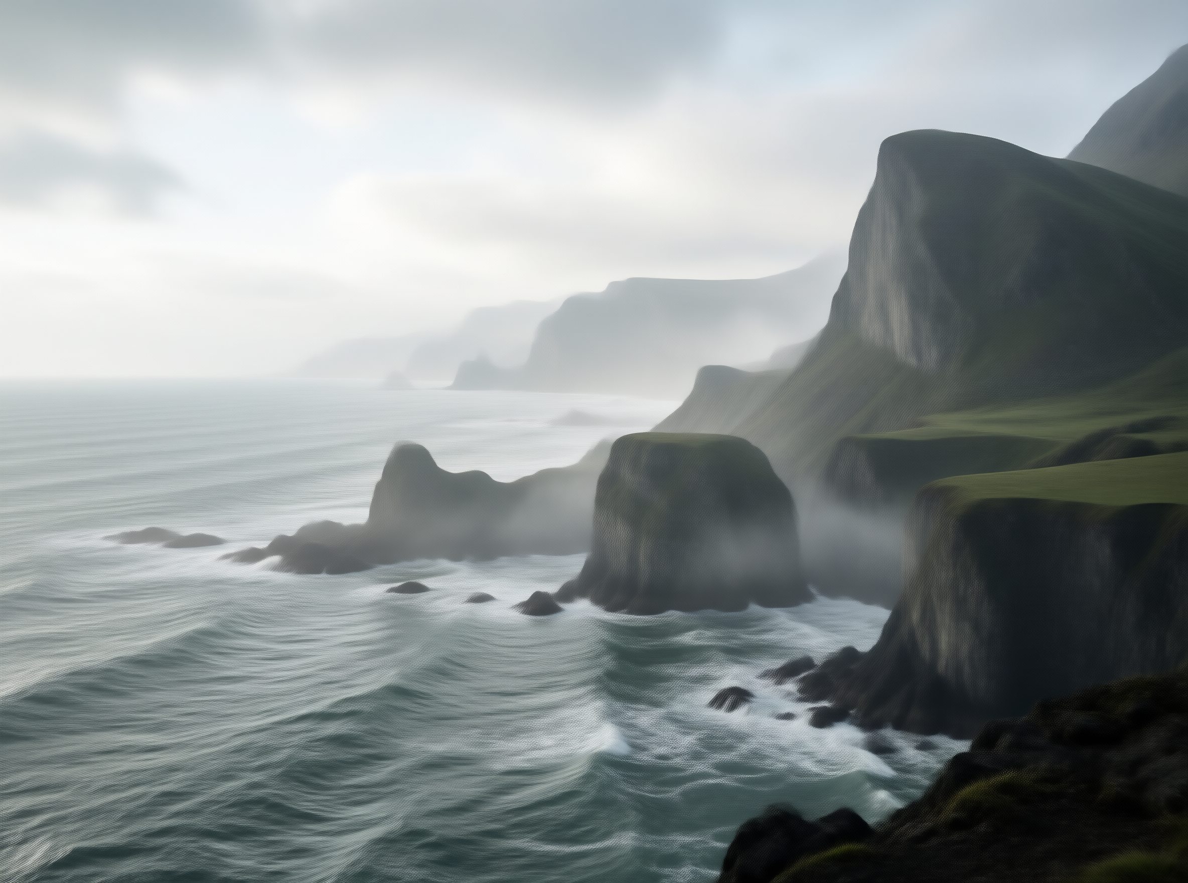 Misty Coastal Cliffs