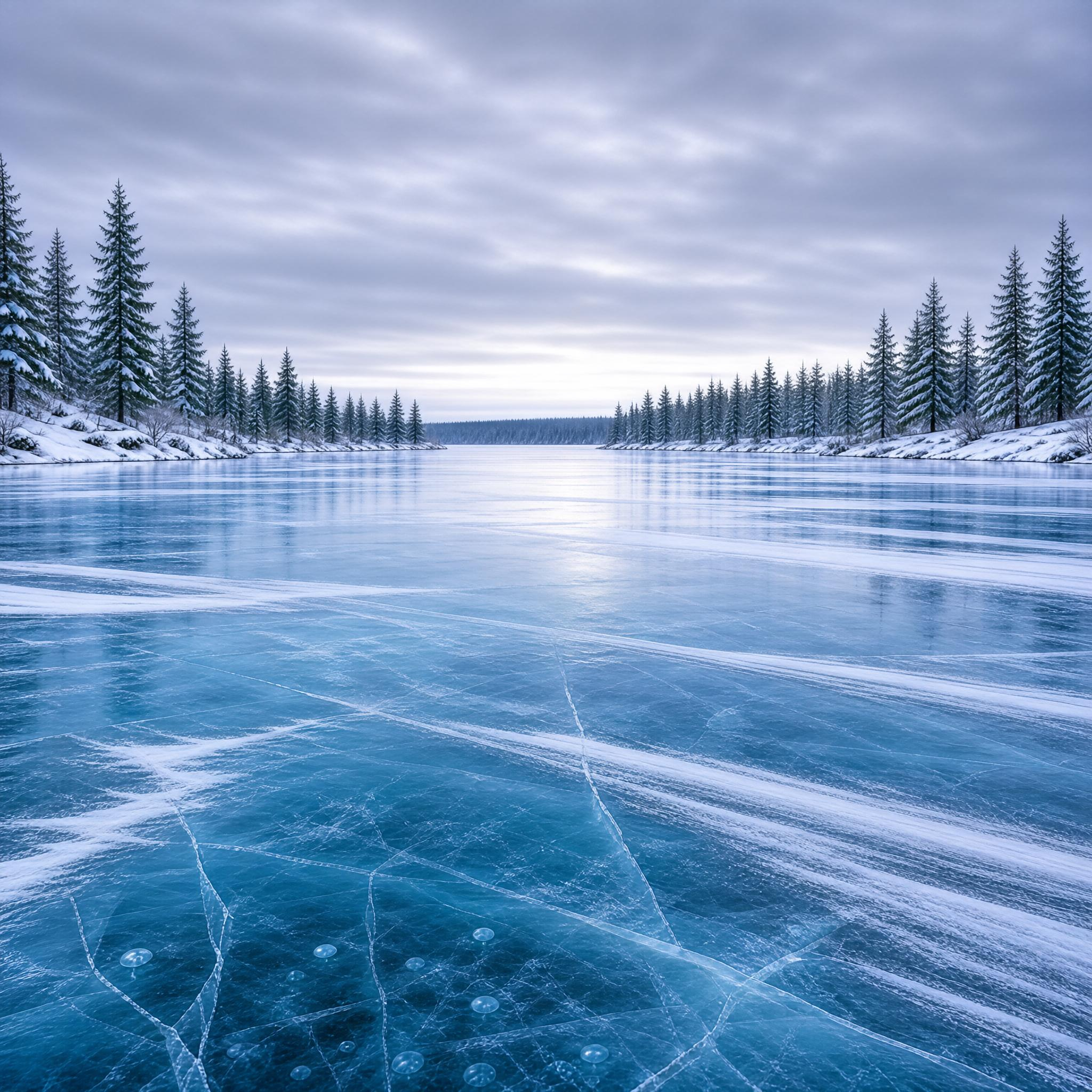 Frozen Lake Winter Scene