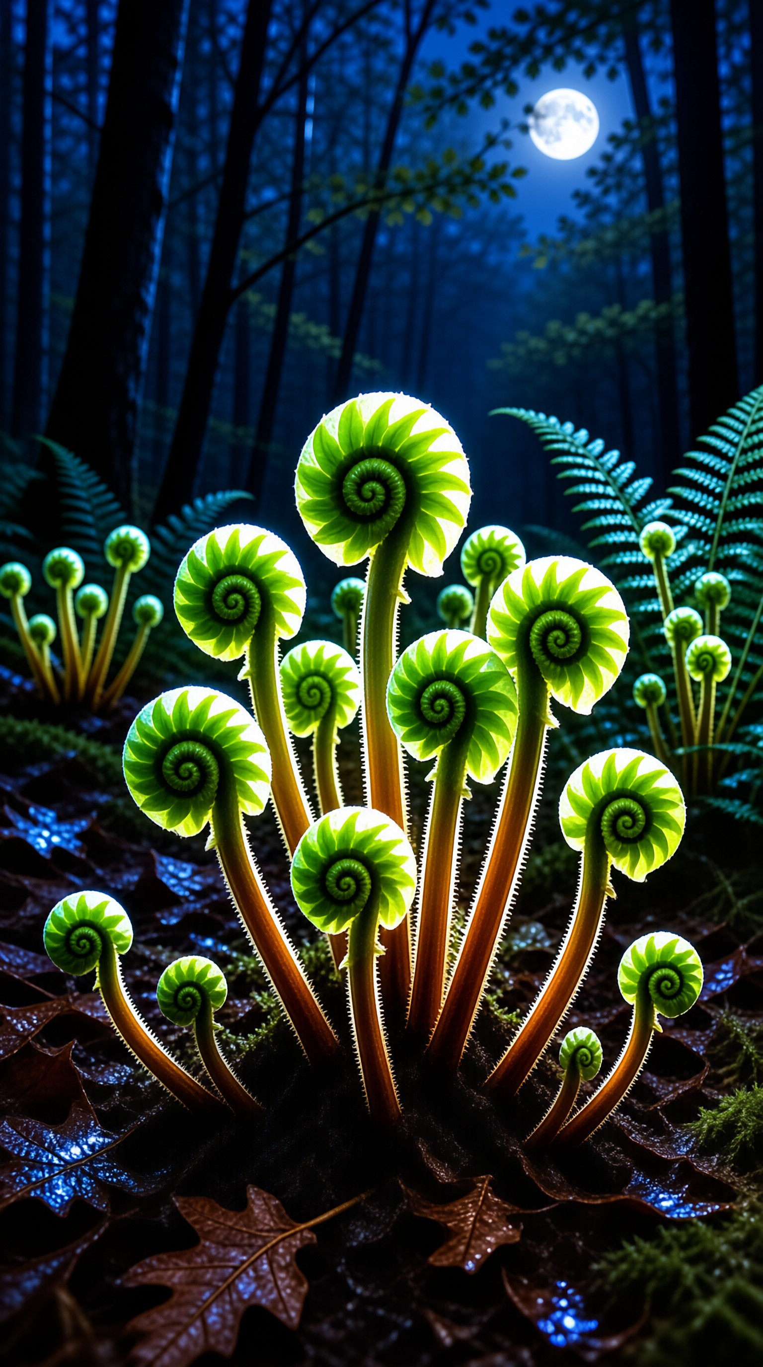 Glowing Ferns at Night