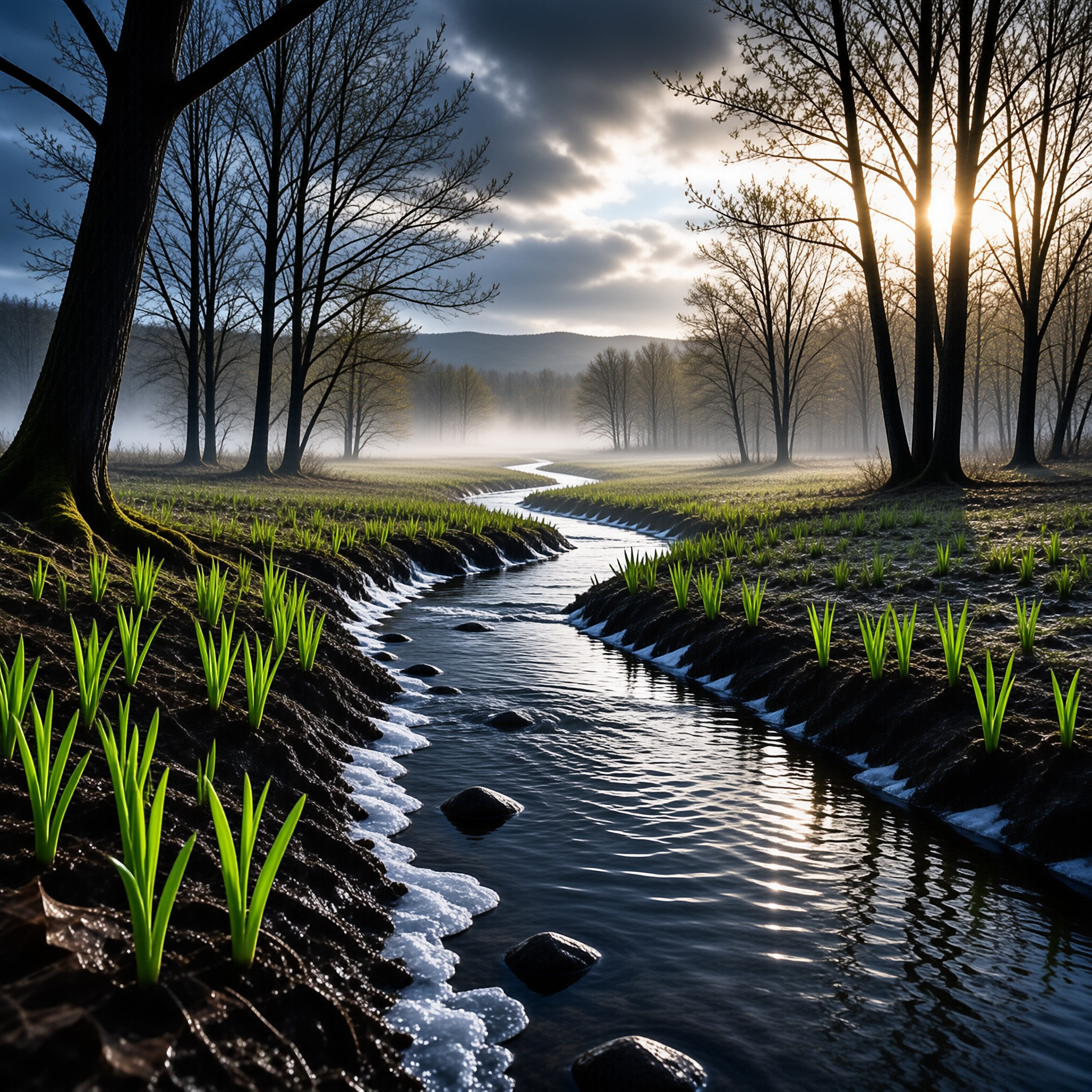 Misty Stream at Dawn