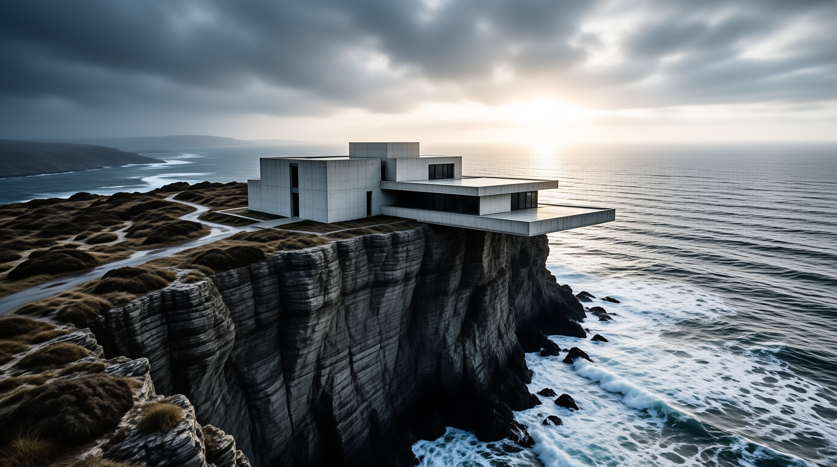 Cliff-Edge Villa in Coastal Storm
