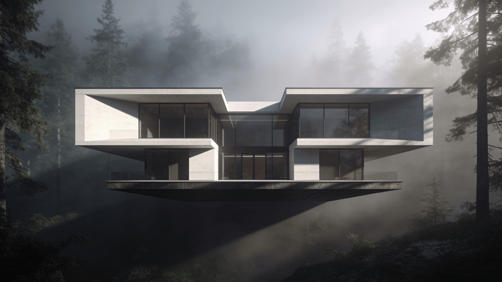 Villa with Floating Cantilever — Misty Forest