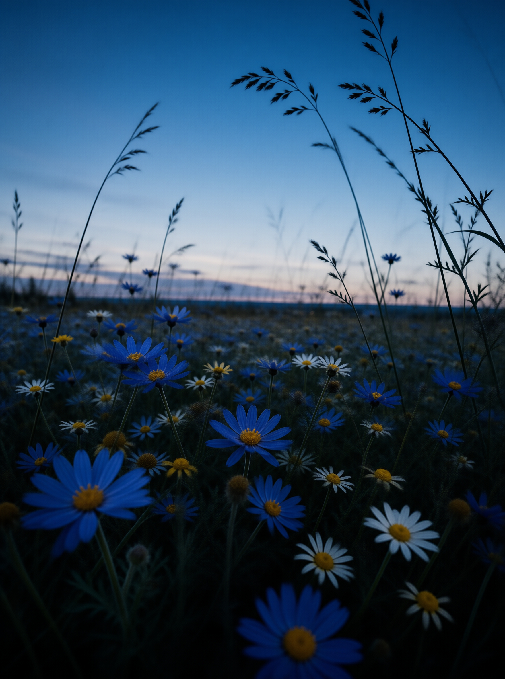 Blue Daisy Twilight Landscape