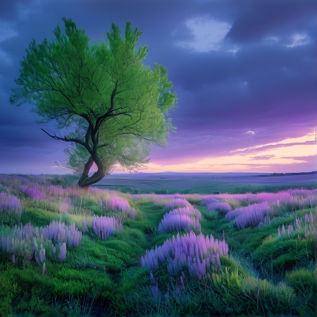 Lone Tree in Purple Meadow