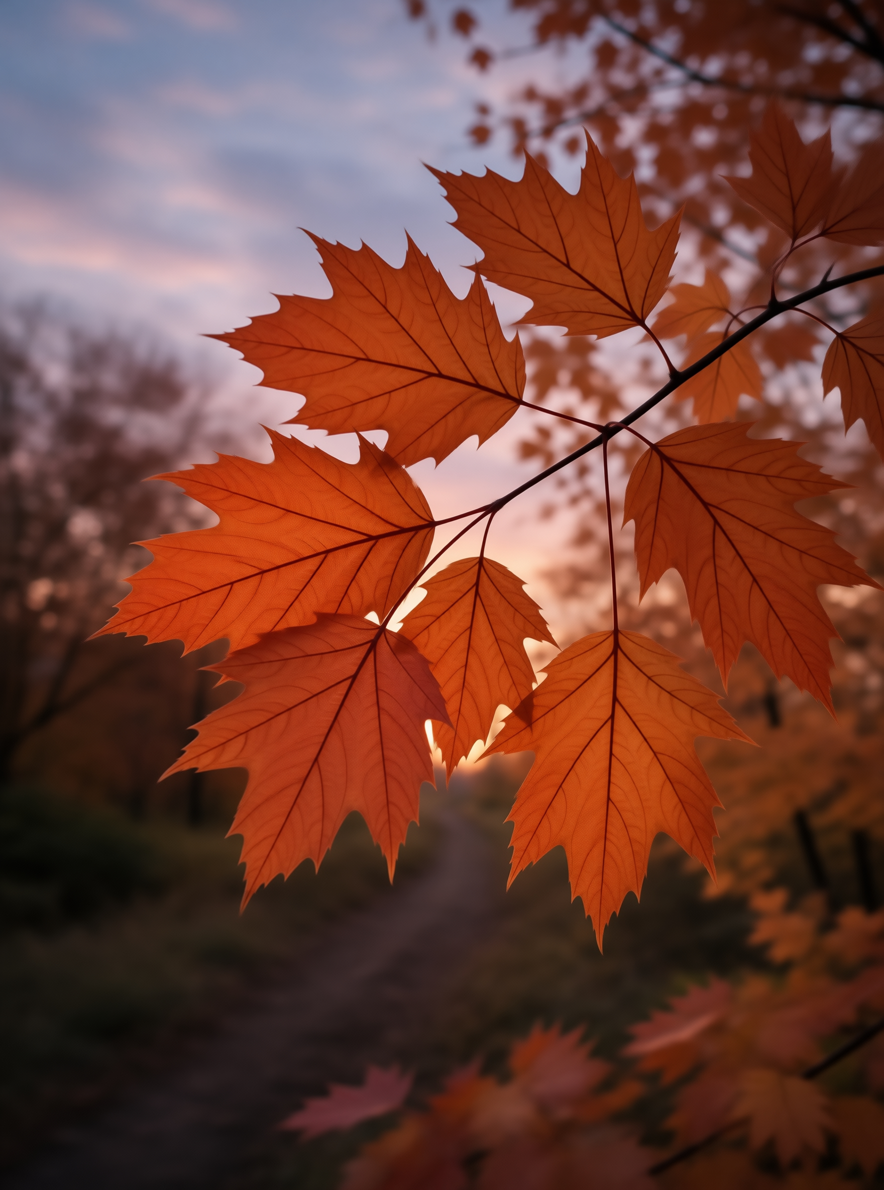 Autumn Maple Leaves at Sunset