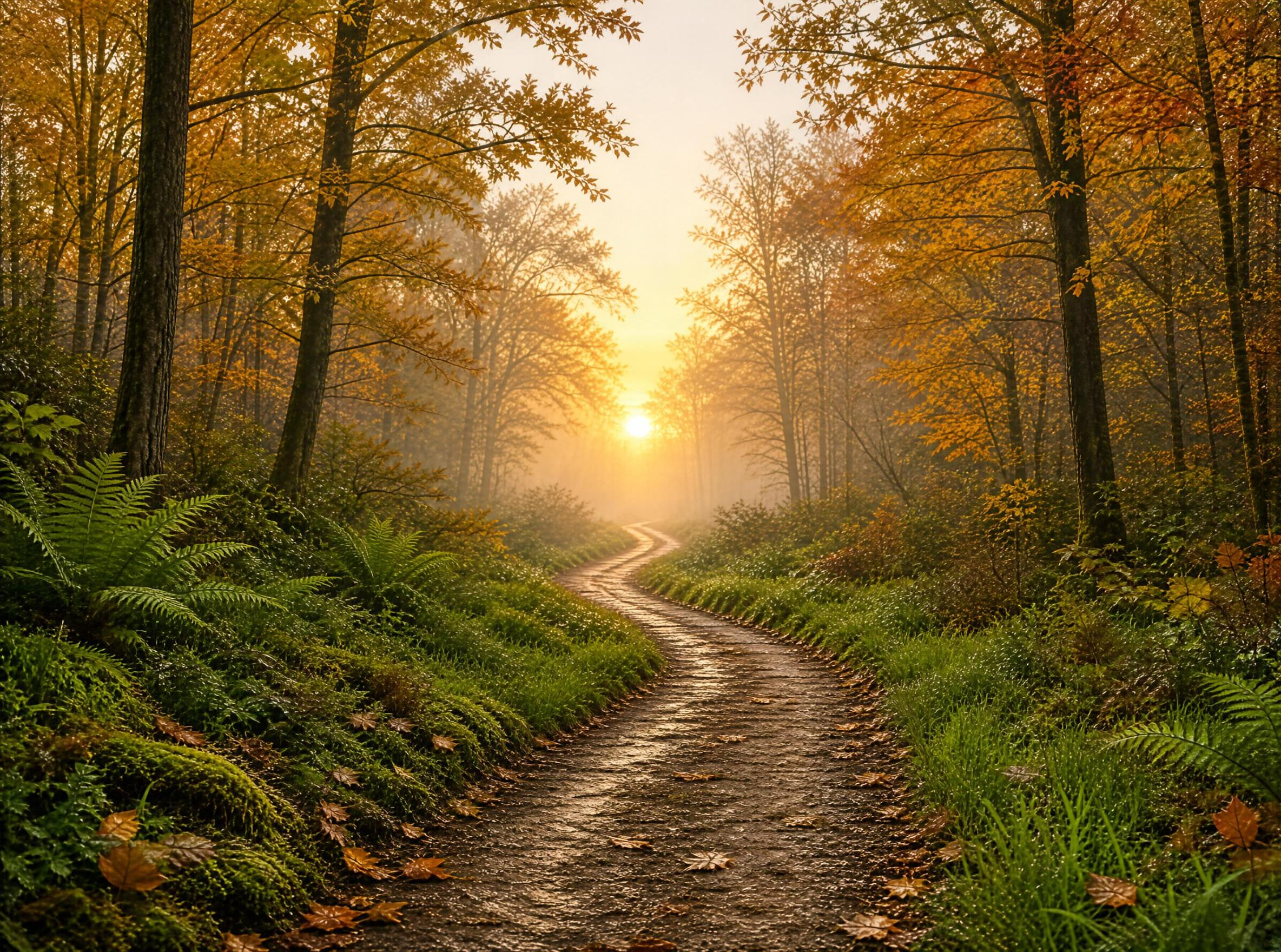 Sunrise on a Winding Autumn Path