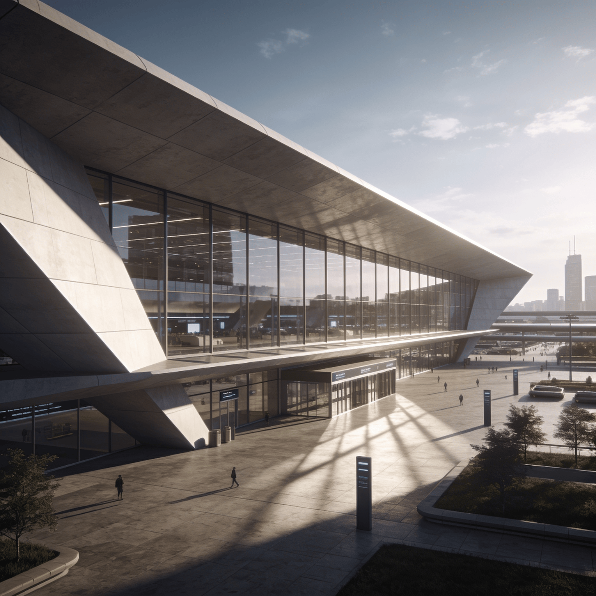 Terminal with Glass Curtain Wall — Urban Plaza