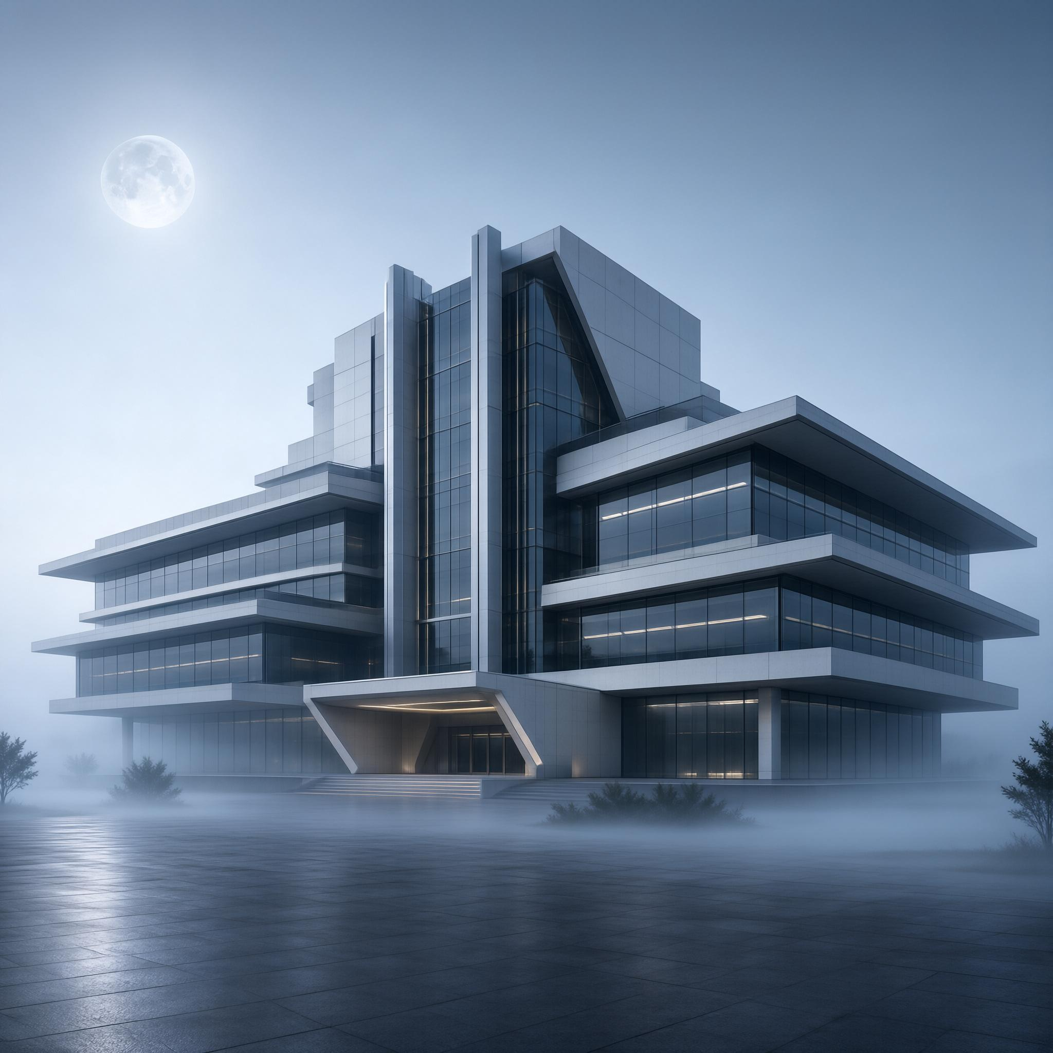 Modern Building Under Moon
