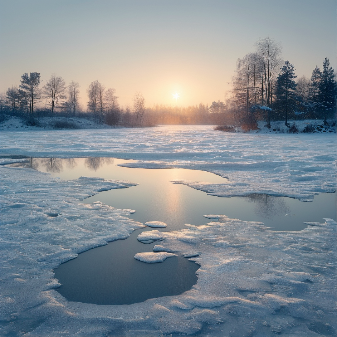 Winter River at Sunrise
