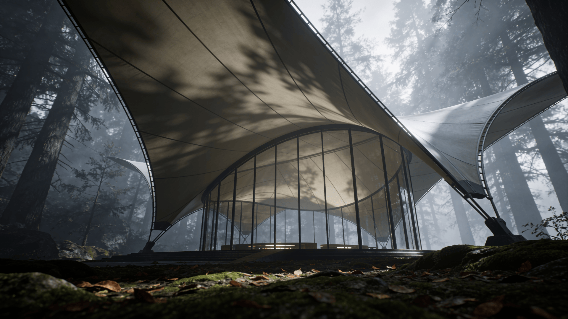 Pavilion with Tensile Structure — Misty Forest