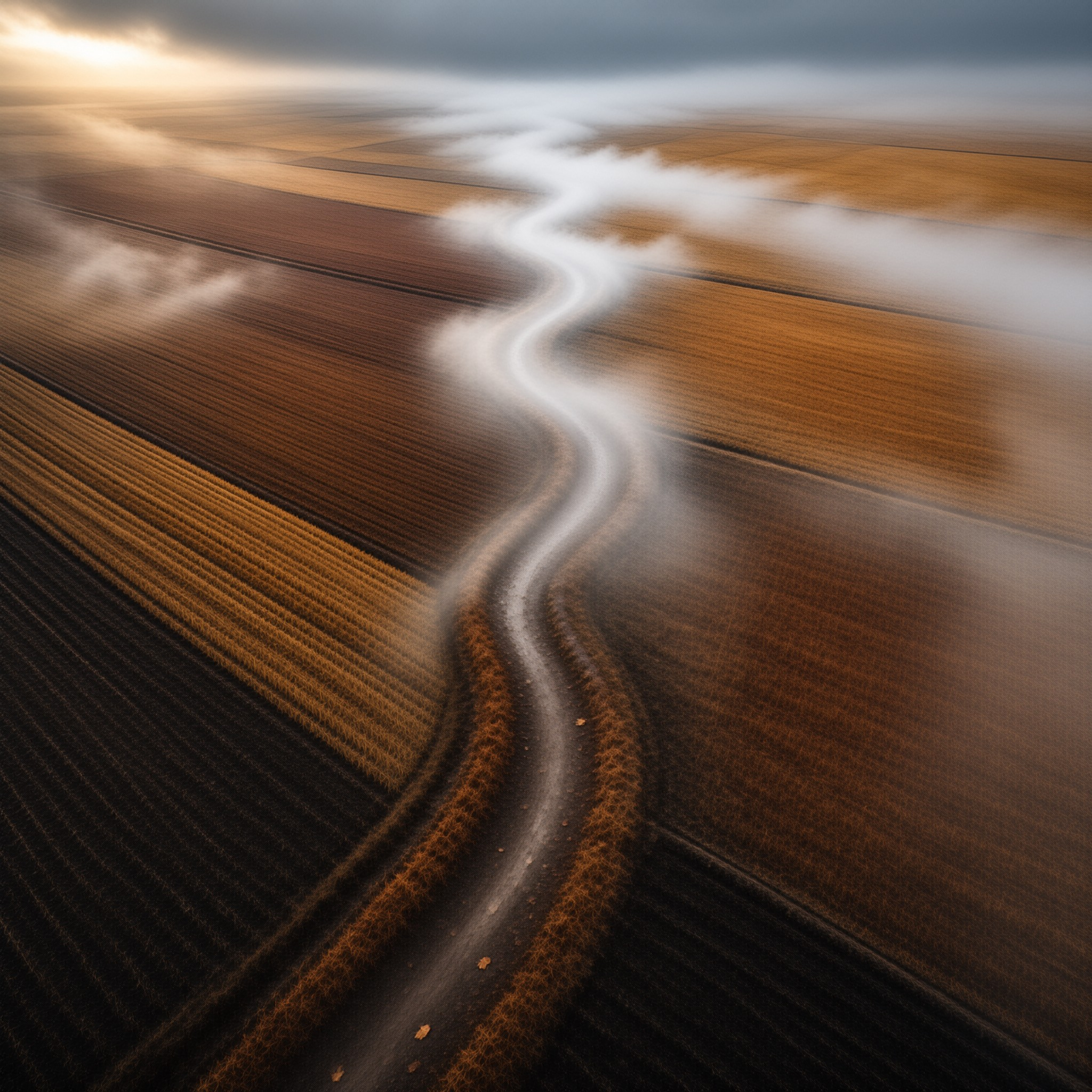 Winding Road Through Fog