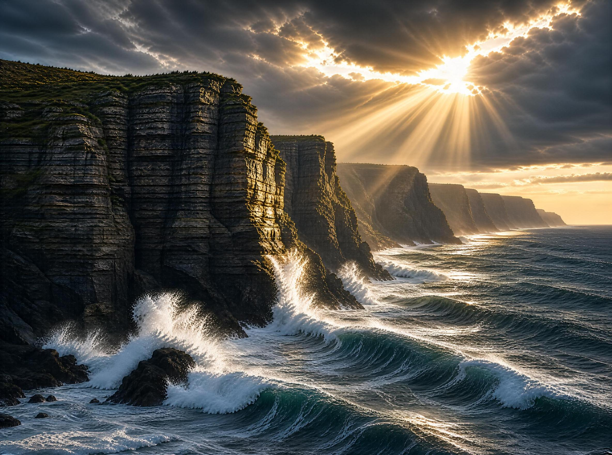 Sunlit Coastal Cliffs