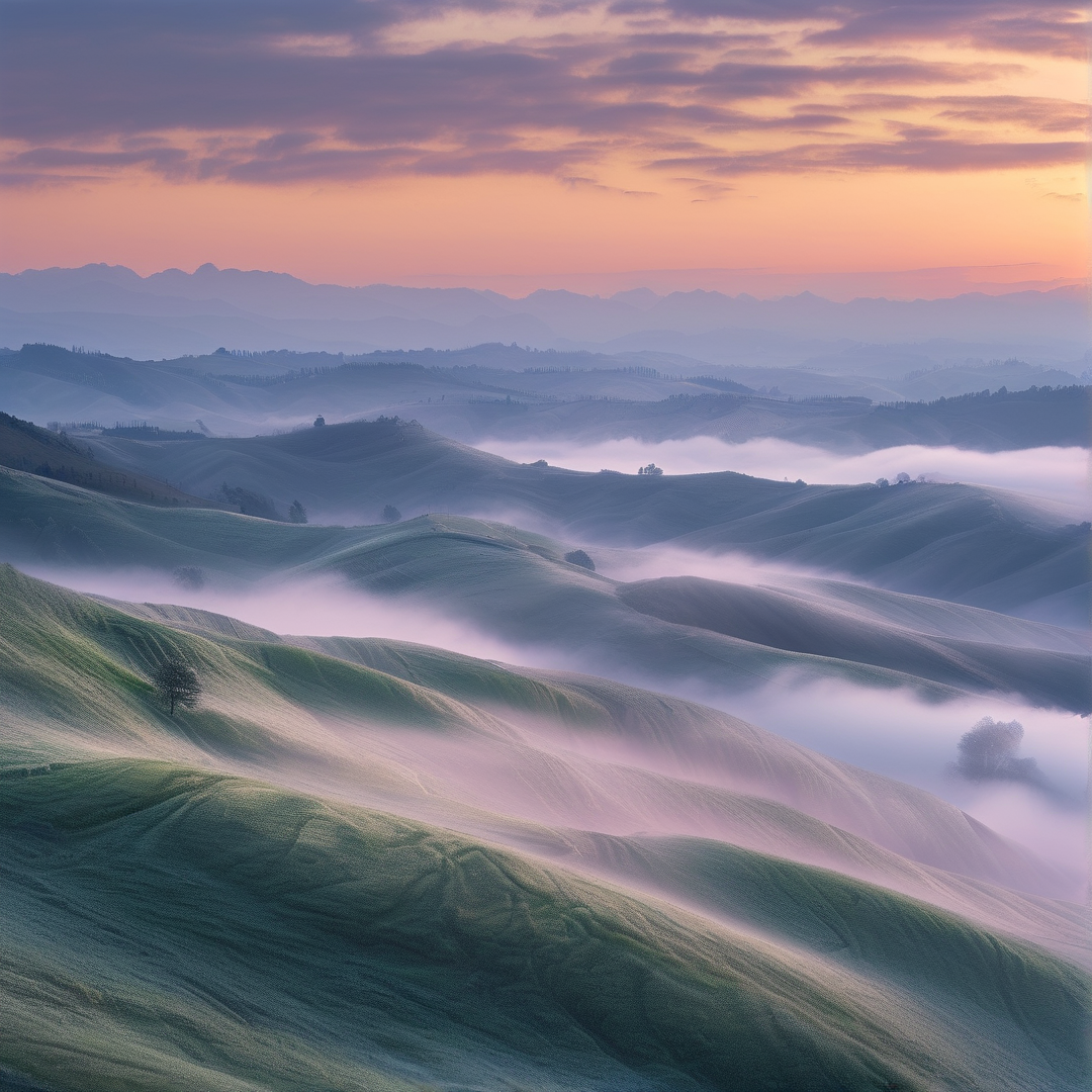 Misty Rolling Hills at Dawn