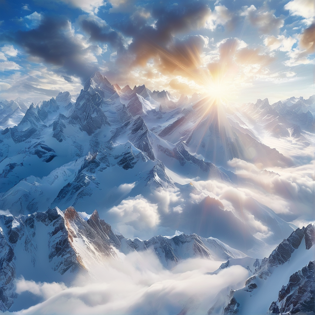 Golden Sun Over Snowy Peaks