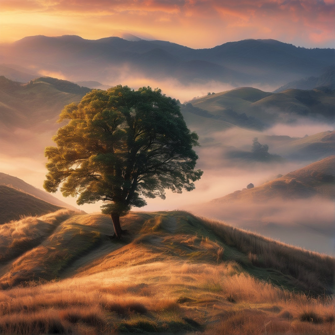 Lone Tree in Golden Light