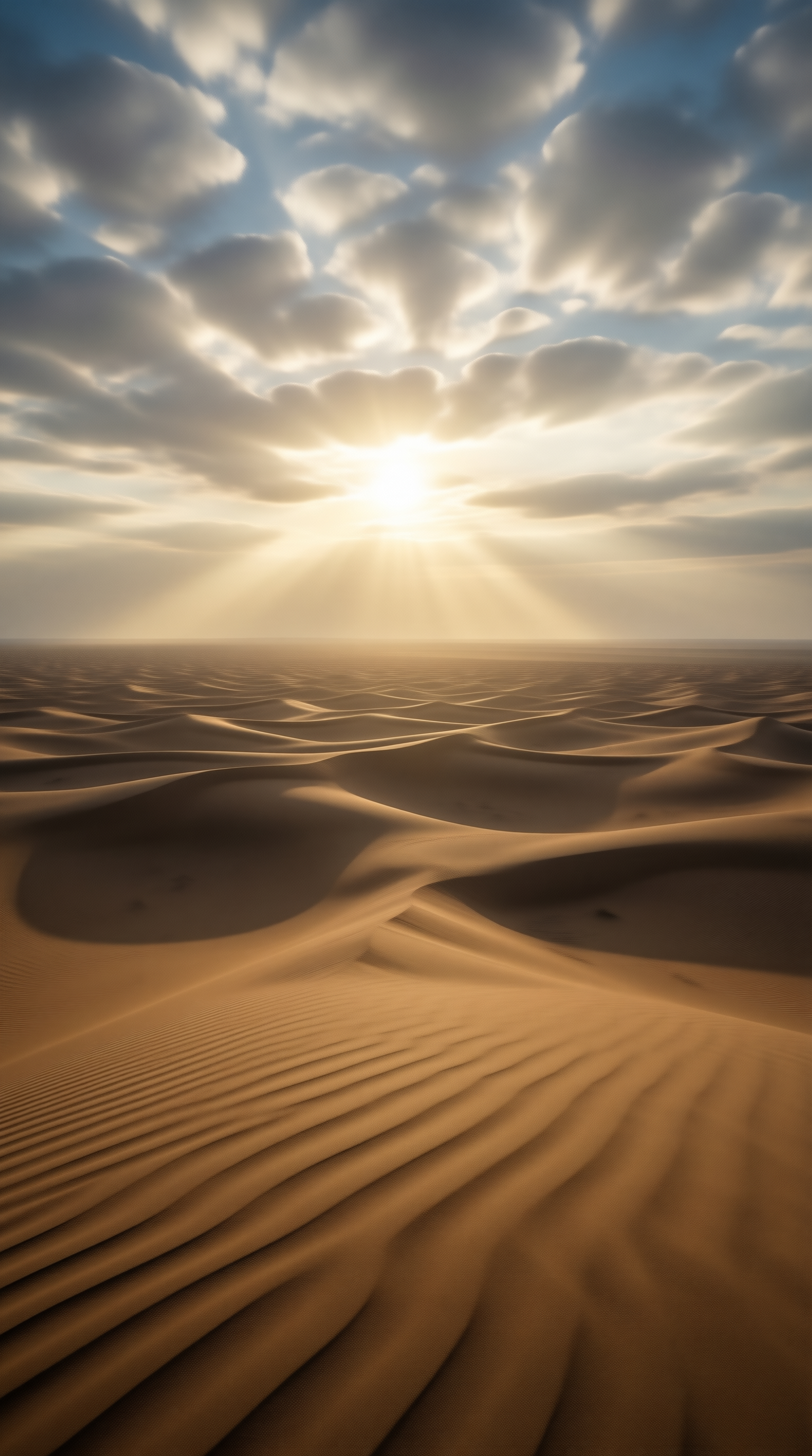 Desert Landscape with Sun Rays