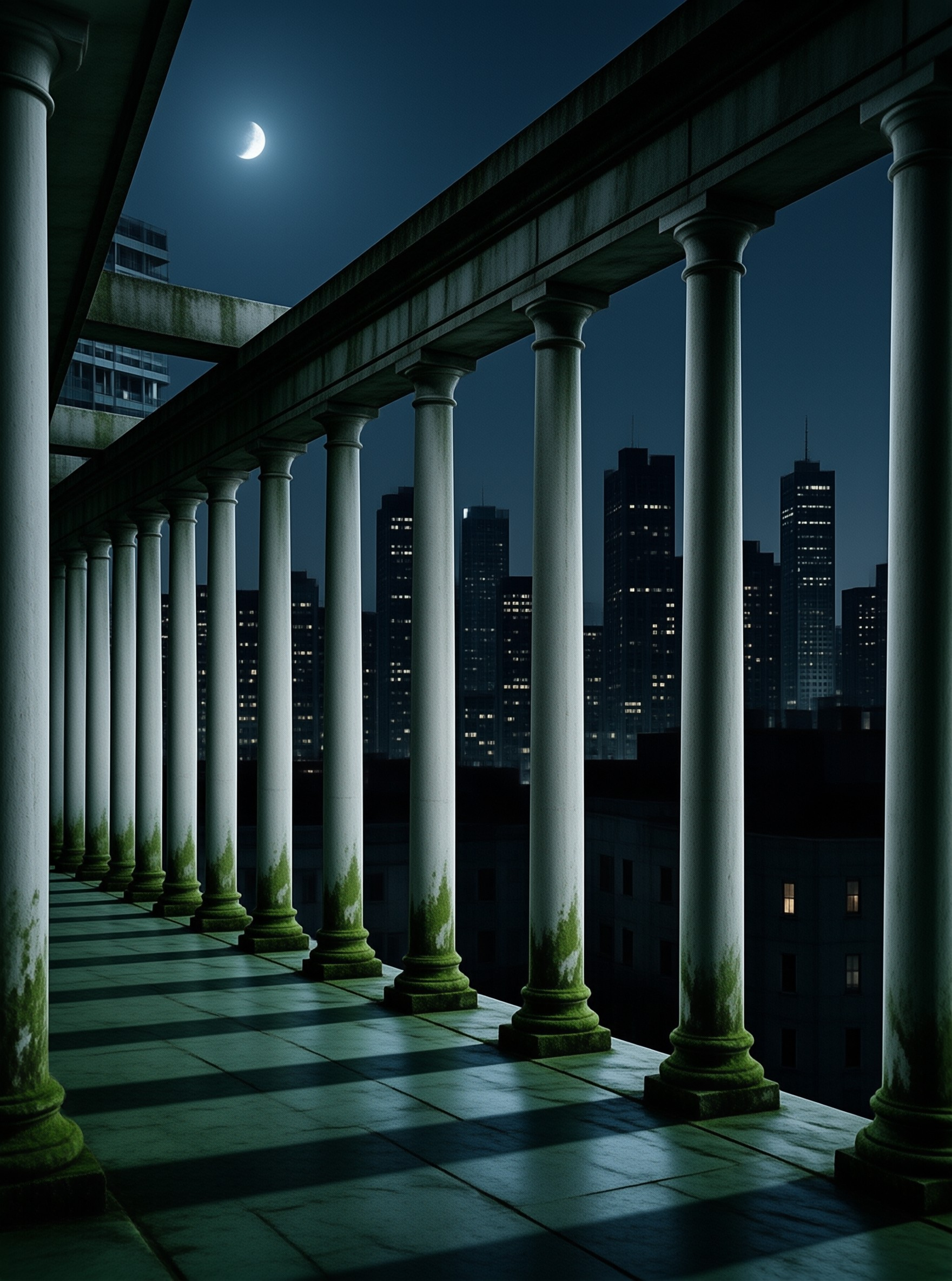 Moonlit Terrace with Columns