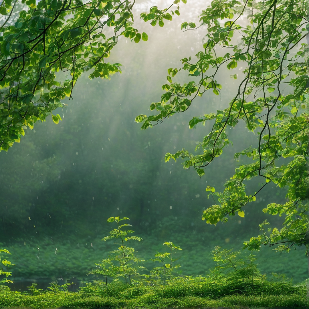 Sunlit Misty Forest