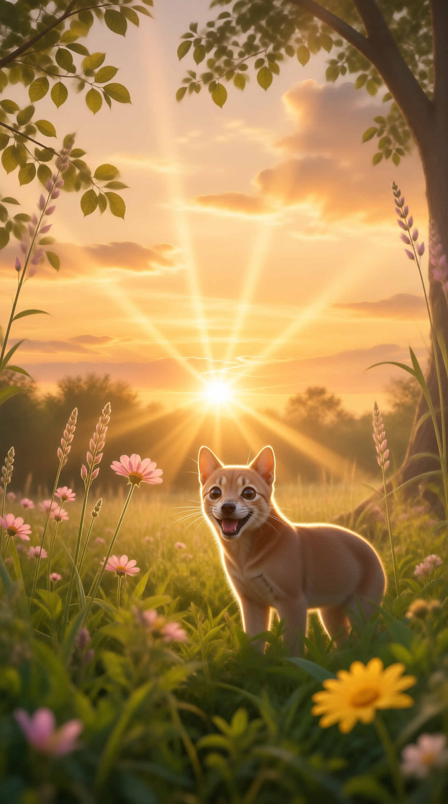Sunset Meadow with a Happy Animal