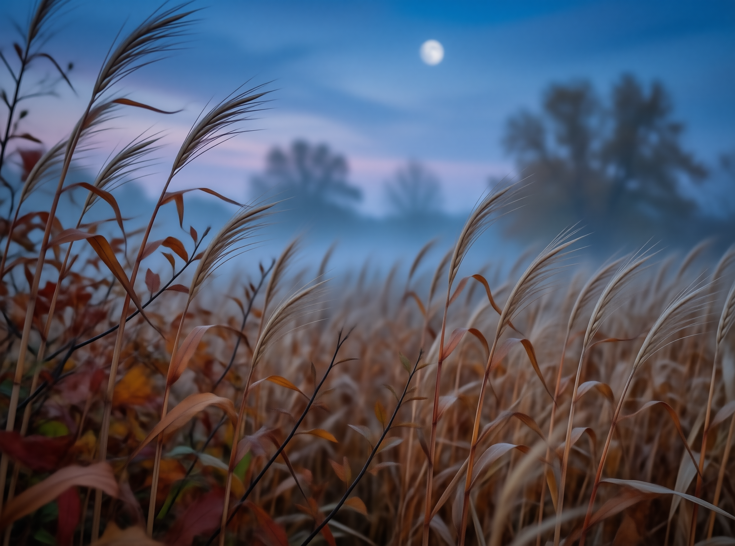 Moonlit Autumn Grass